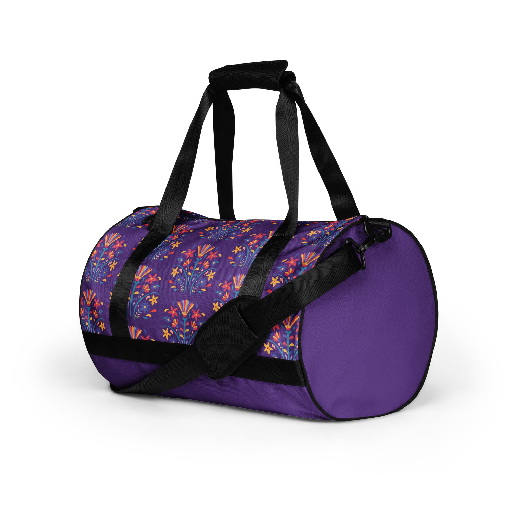 Purple Flower Power print gym bag Medium duffle sports bag workout bag, Yoga, Fitness, gift for her, gift for Mother's Day