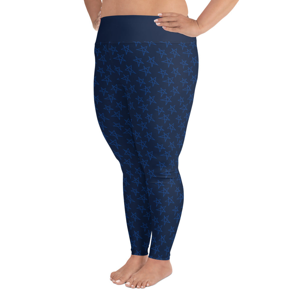 Navy Blue Stars Print Plus Size Leggings 2X to 6X