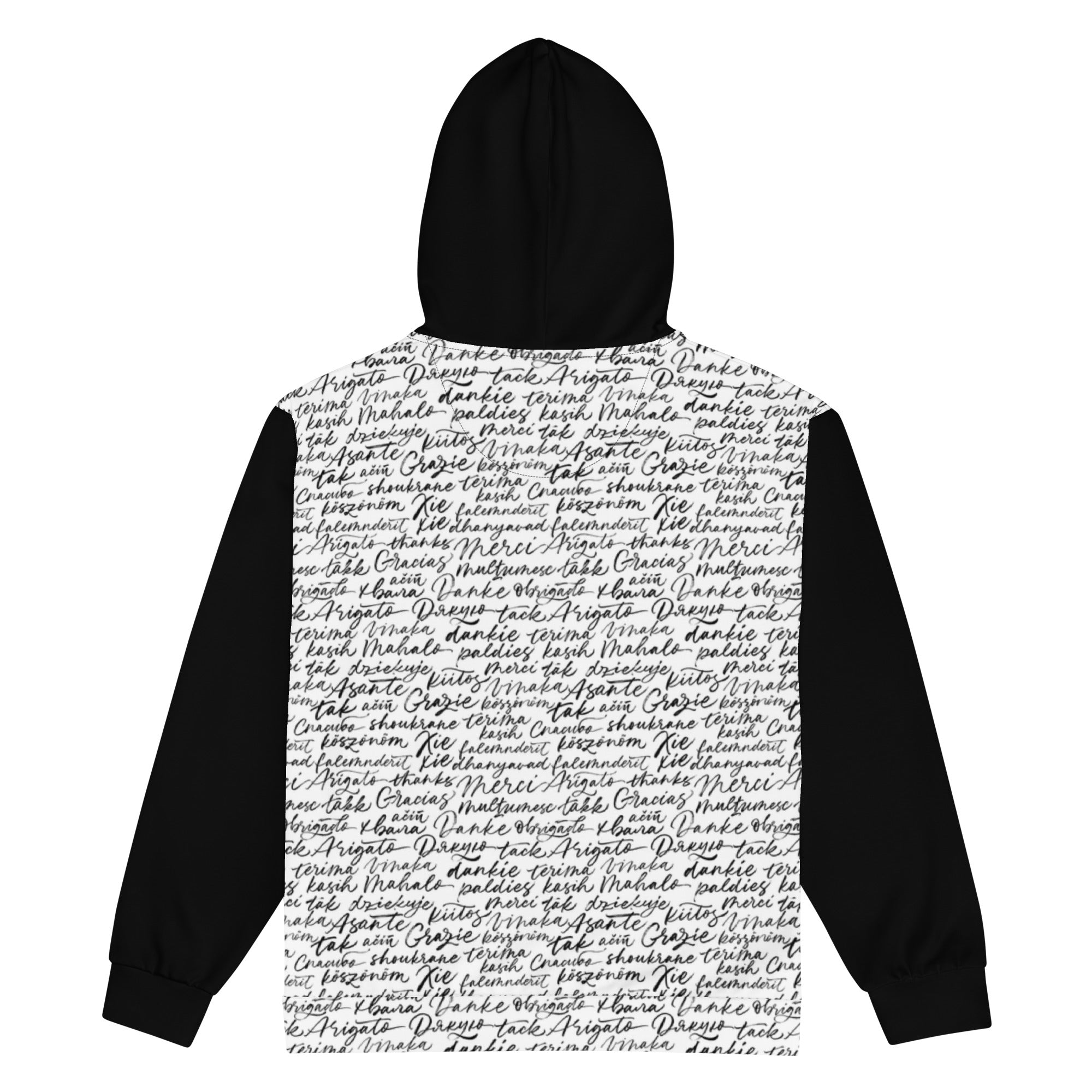 It Costs Nothing to Say Thank You - Thank you in Different Languages Unisex zip hoodie Long Sleeve Black and White Print