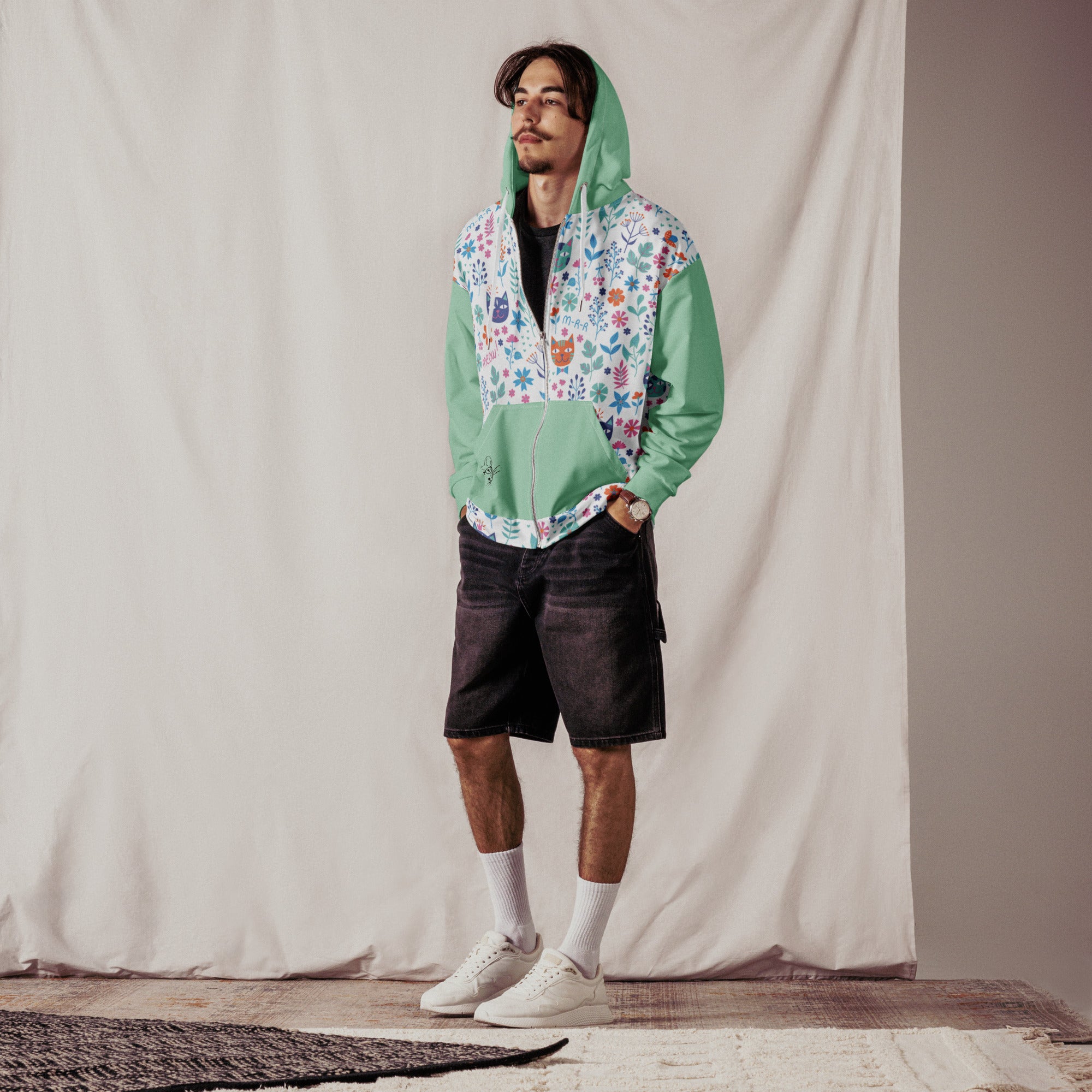 Cat and Mouse Unisex zip hoodie gift for someone who loves cats