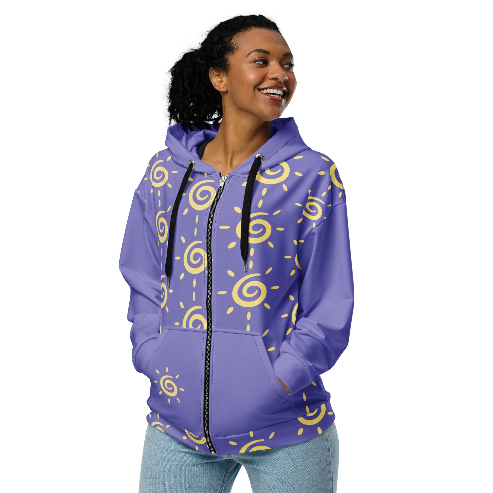 Purple Sunshine Swirl Unisex zippered Long Sleeve hoodie with Pockets