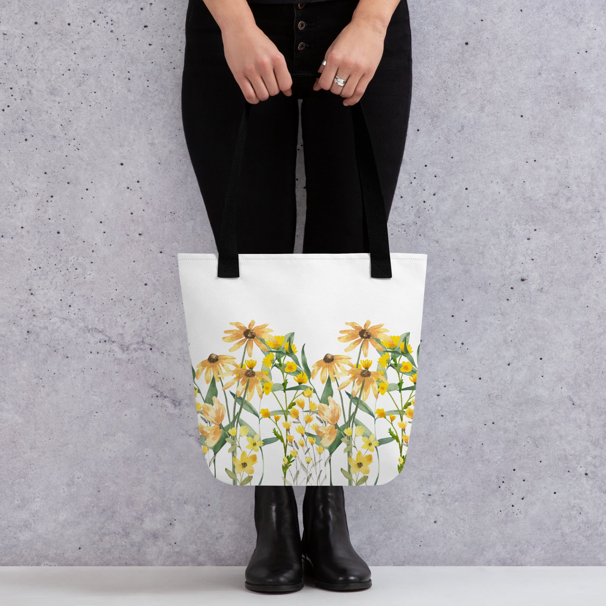 Pressed Wildflowers Yellow Meadow Flowers Tote bag gift for someone who loves flowers Mother's Day