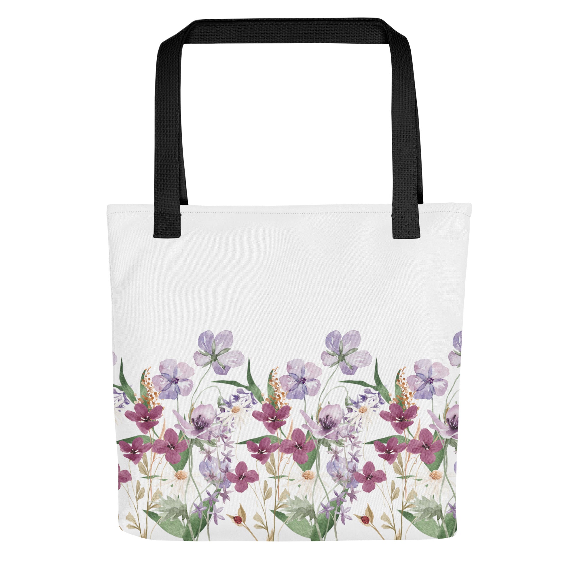 Pressed Purple Meadow Flowers Tote bag gift for gardener, florist or Mother's Day