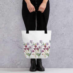Pressed Purple Meadow Flowers Tote bag gift for gardener, florist or Mother's Day
