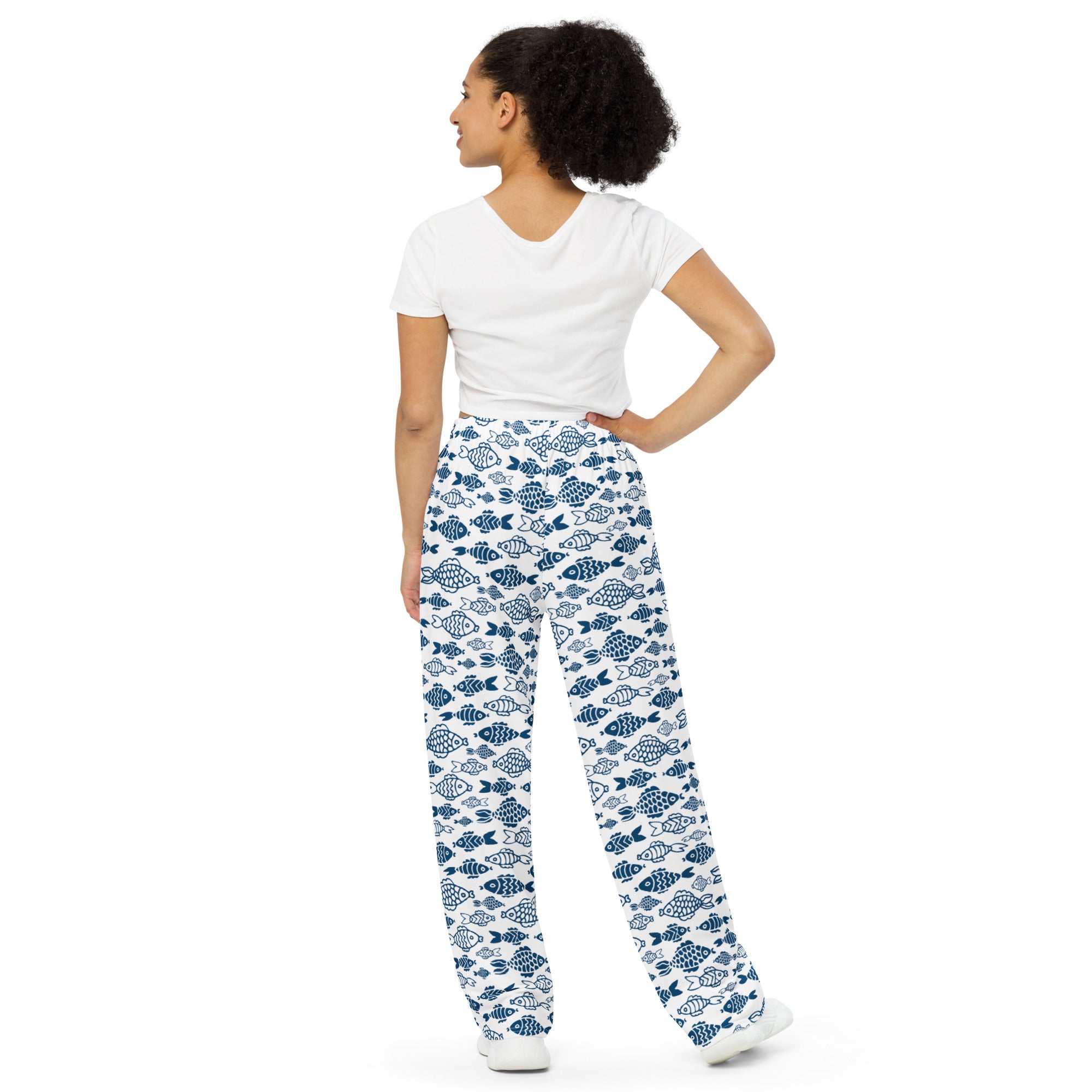 Casual Blue Fish All-over print unisex wide-leg pants Regular and Plus Size