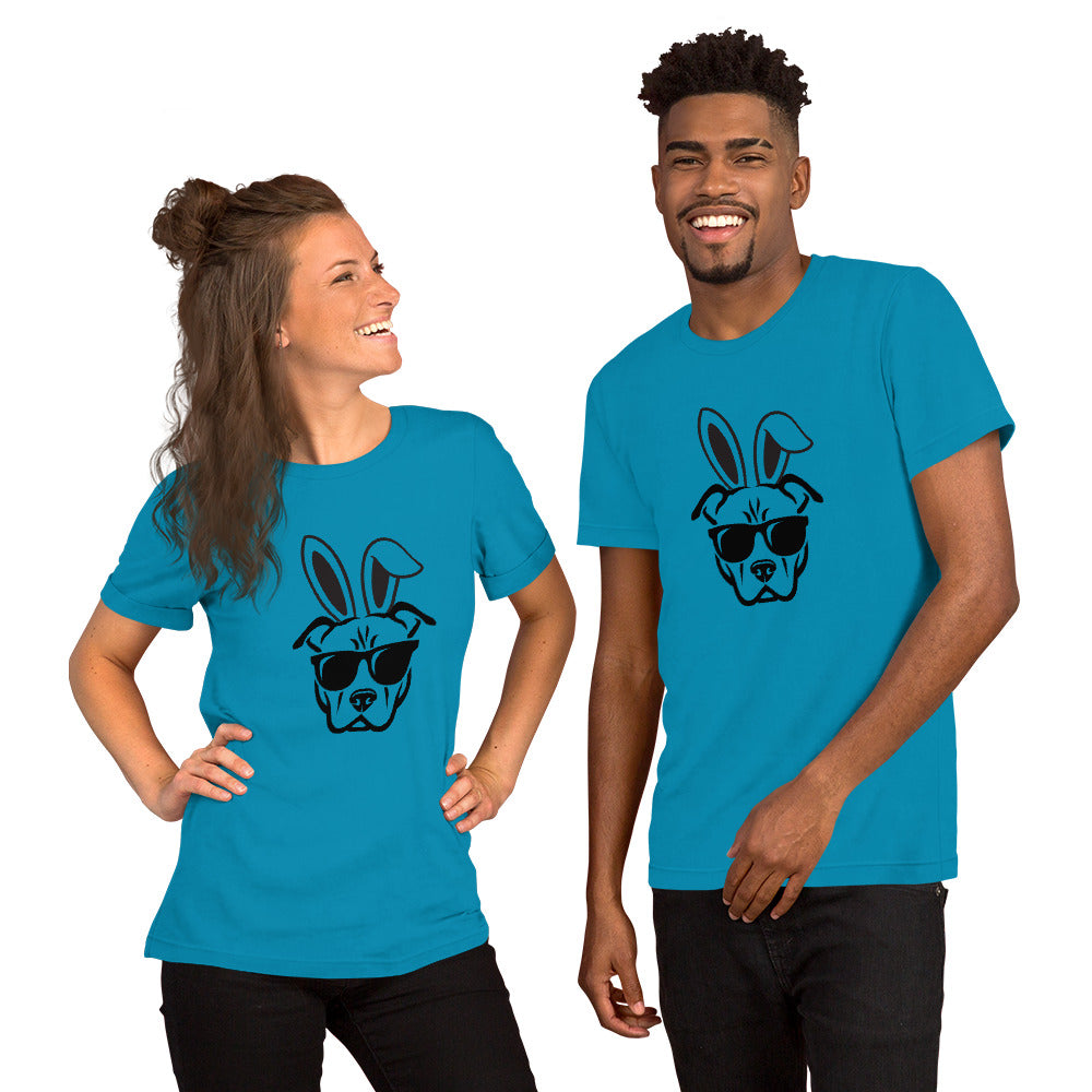 Pitbull in Sunglasses Easter Happy Easter Bunny Unisex t-shirt gift for Easter Pitbull Dog Lover