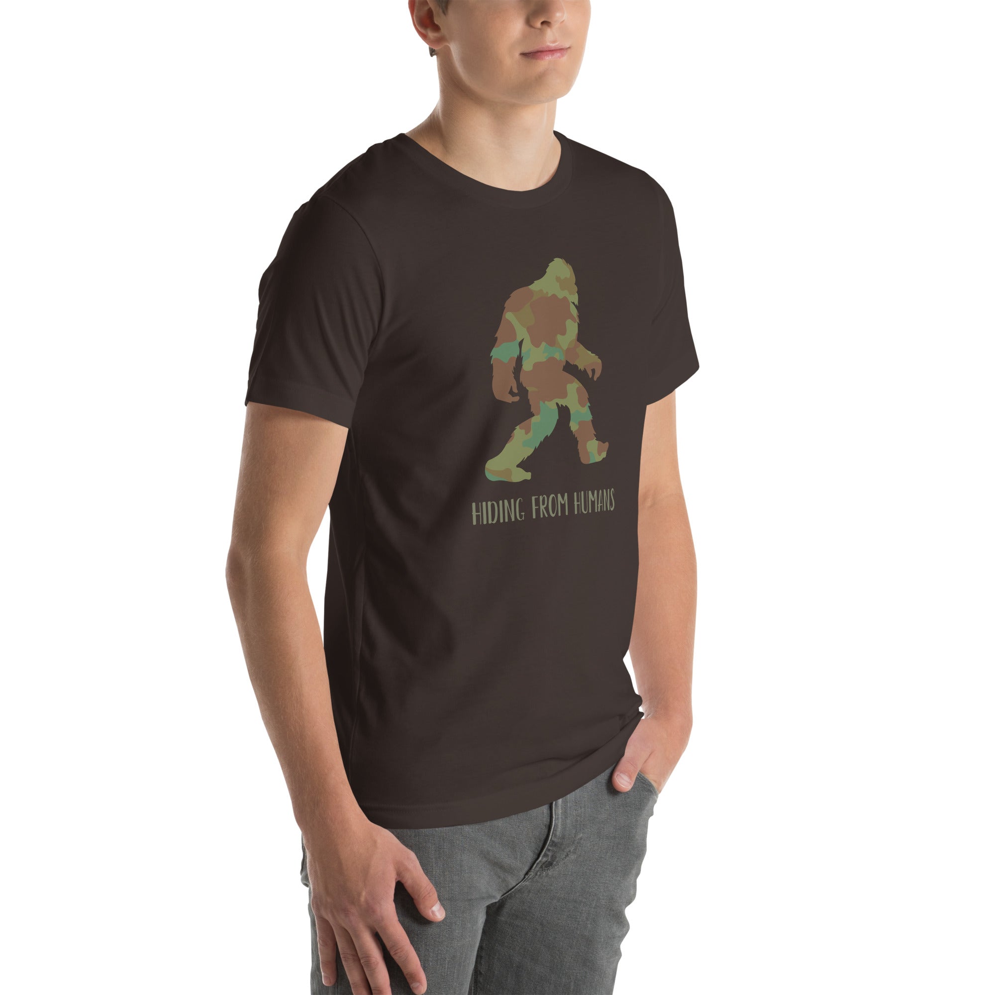 Camoflage Sasquatch Yeti Bigfoot Unisex t-shirt in Regular & Plus