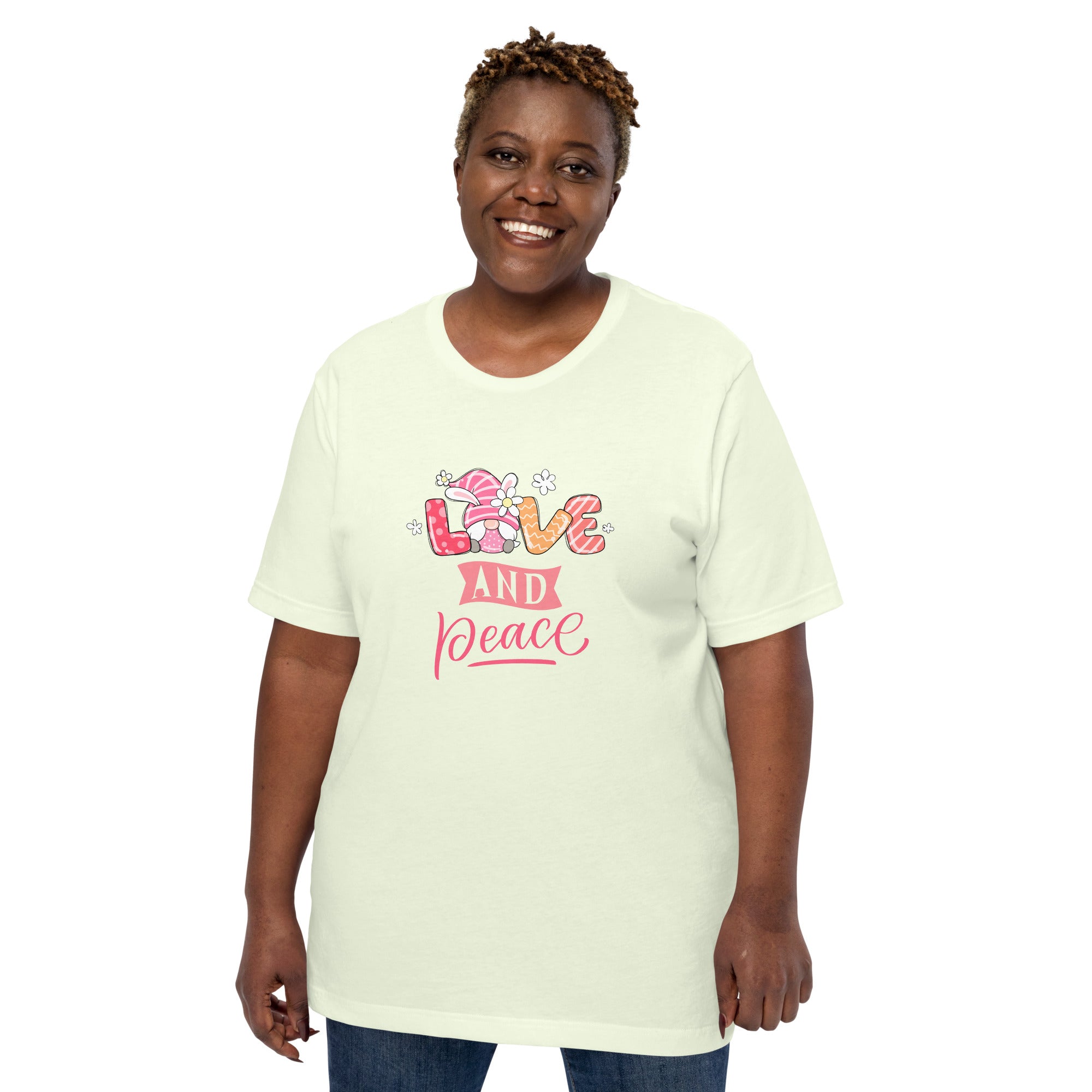 Easter Gnome Love and Peace Unisex t-shirt gift for someone who loves gnomes