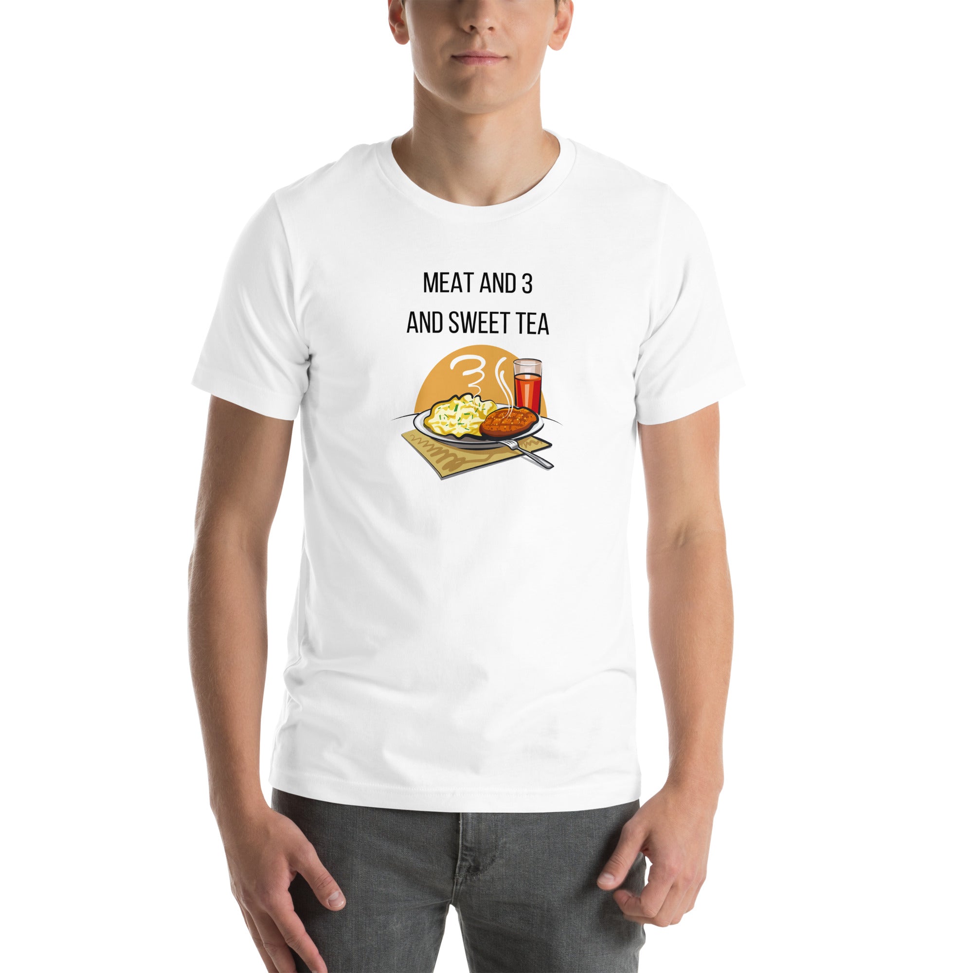 Meat and Three Crew Neck Unisex t-shirt gift for Meat and 3 food lover