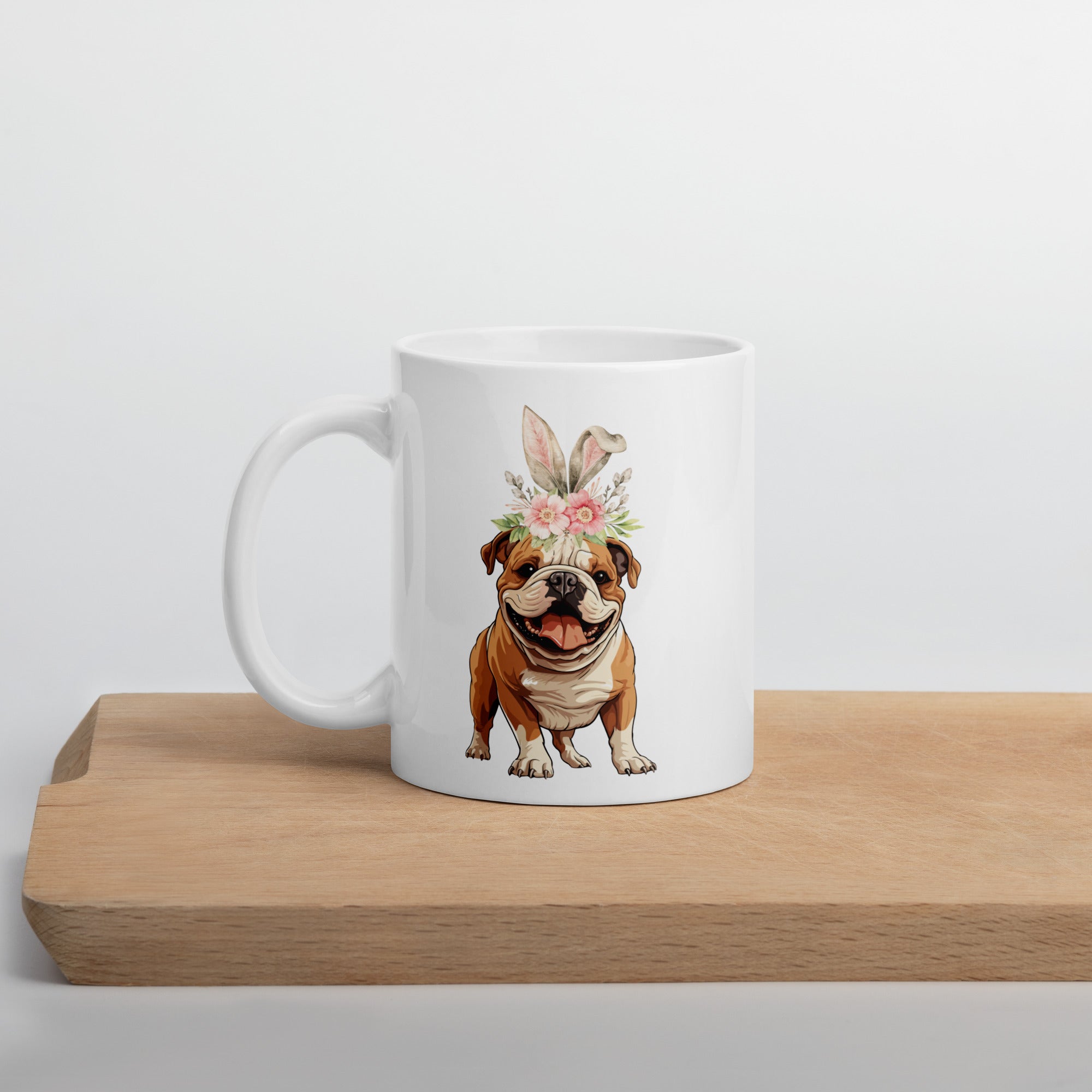 English Bulldog Happy Easter Bunny White Ceramic glossy mug gift for English Bulldog Dog Owner Lover