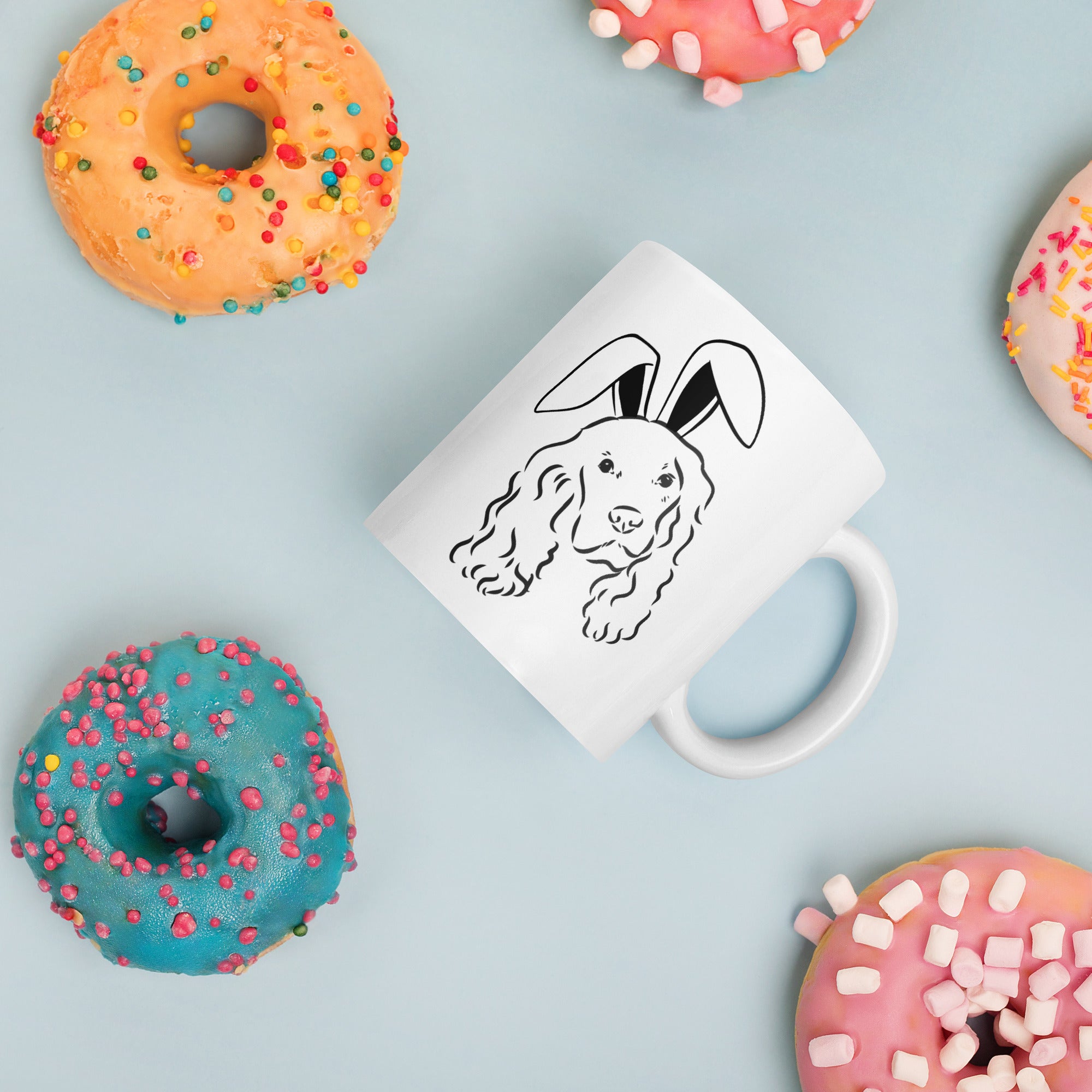 Spaniel Happy Easter Bunny White Ceramic glossy mug gift for Easter Spaniel Dog Lover