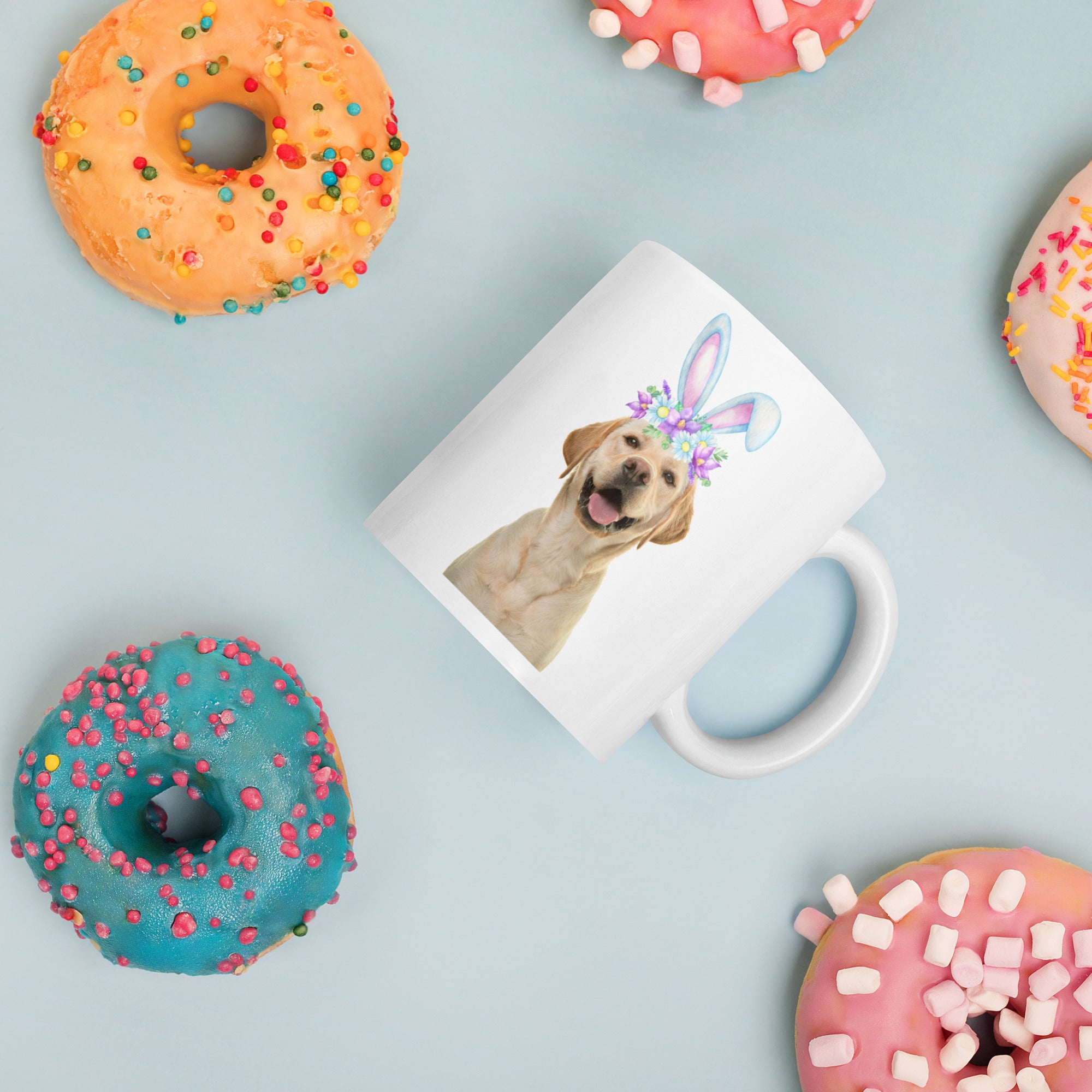 Yellow Labrador Happy Easter Bunny Ceramic White Glossy Mug gift for Yellow Lab dog lover