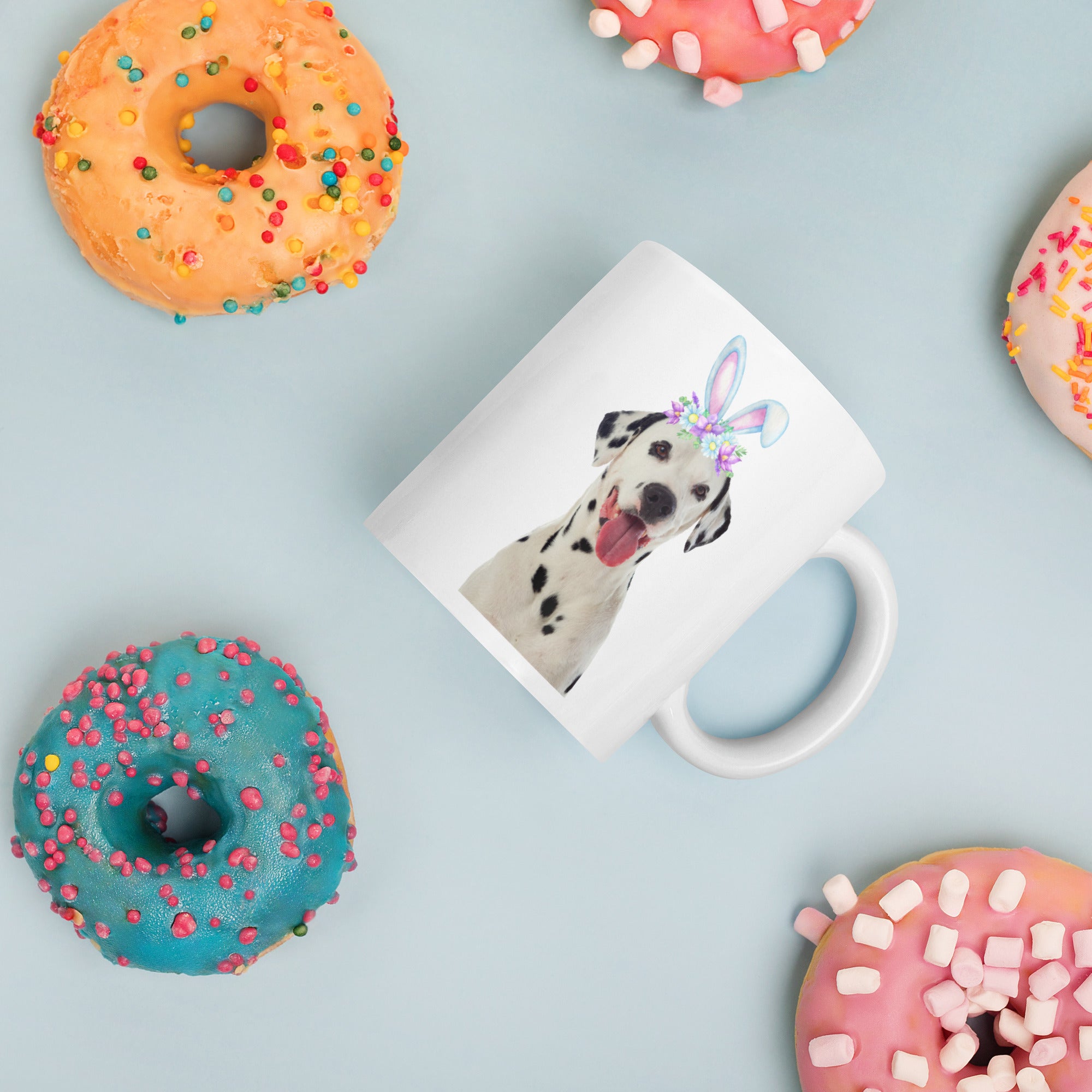 Dalmation Happy Easter Bunny White Ceramic glossy mug gift for Dalmation dog lover owner