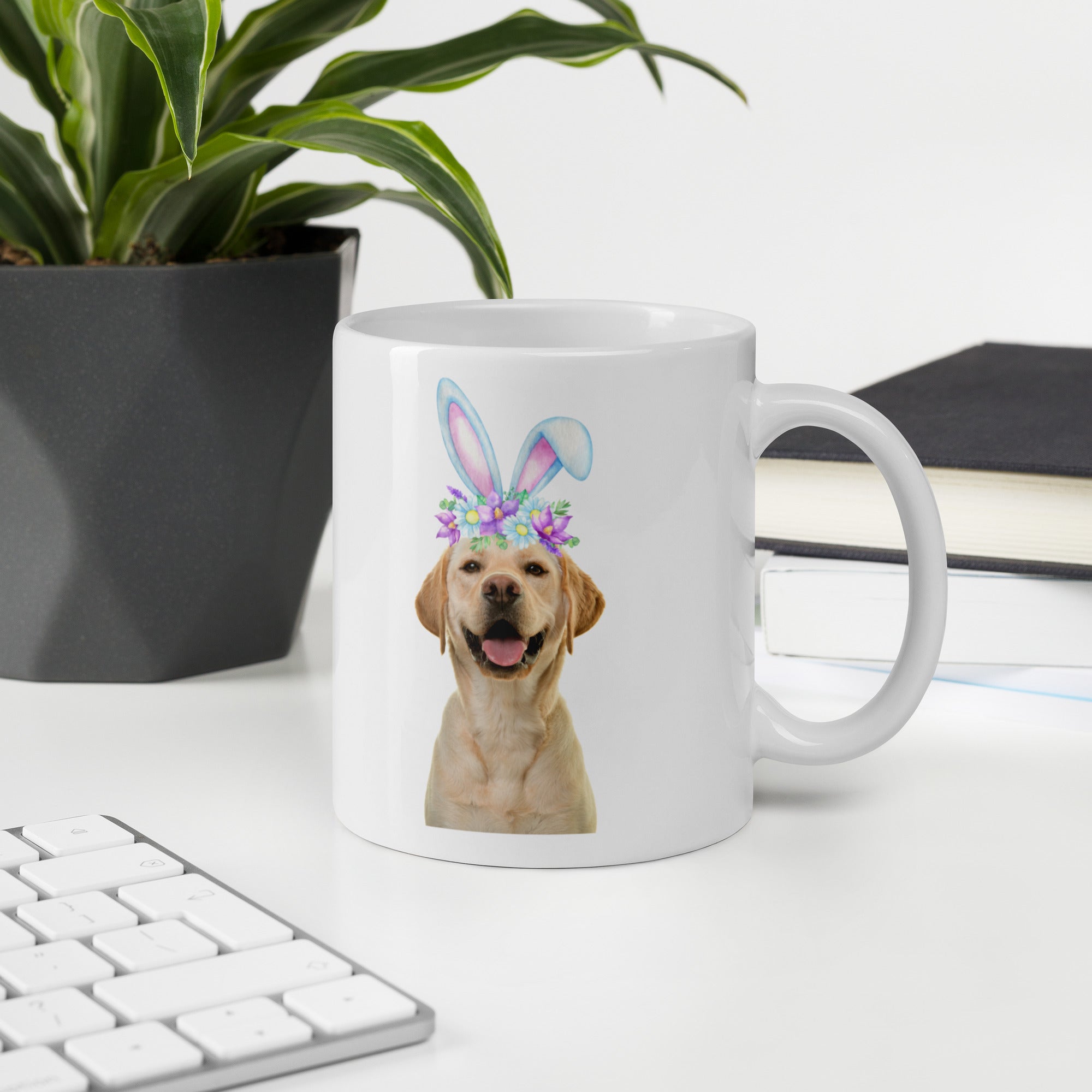 Yellow Labrador Happy Easter Bunny Ceramic White Glossy Mug gift for Yellow Lab dog lover
