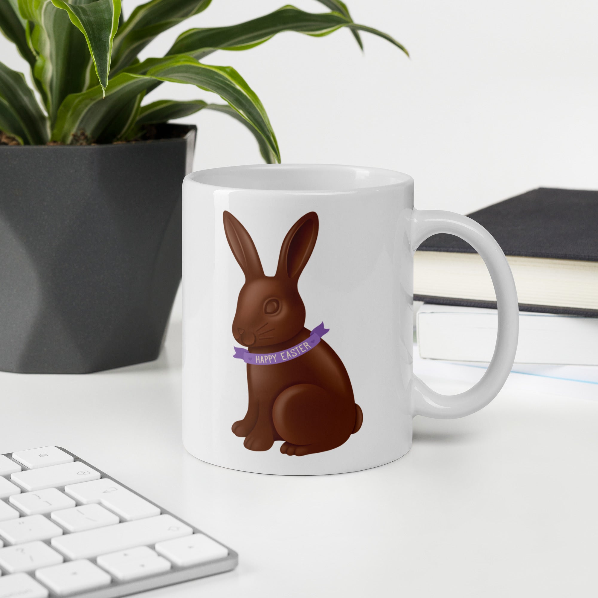 Chocolate Easter Bunny Happy Easter White Ceramic glossy mug gift for Easter