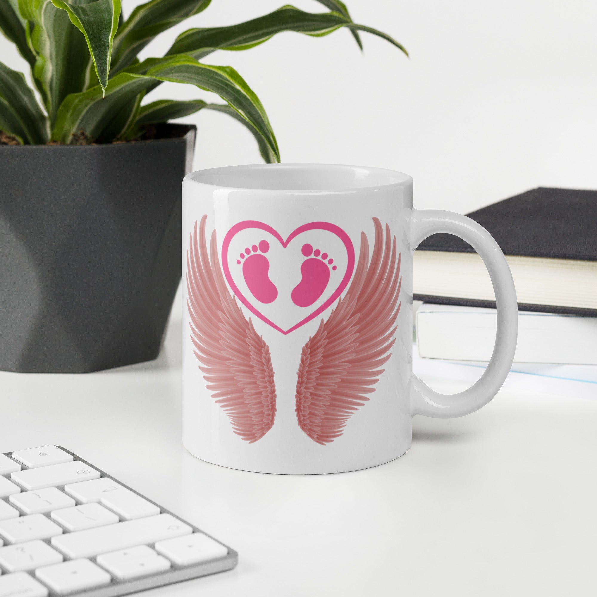 Pink Angel Wings Ceramic White glossy mug Baby Girl Loss Loss of Child Miscarriage