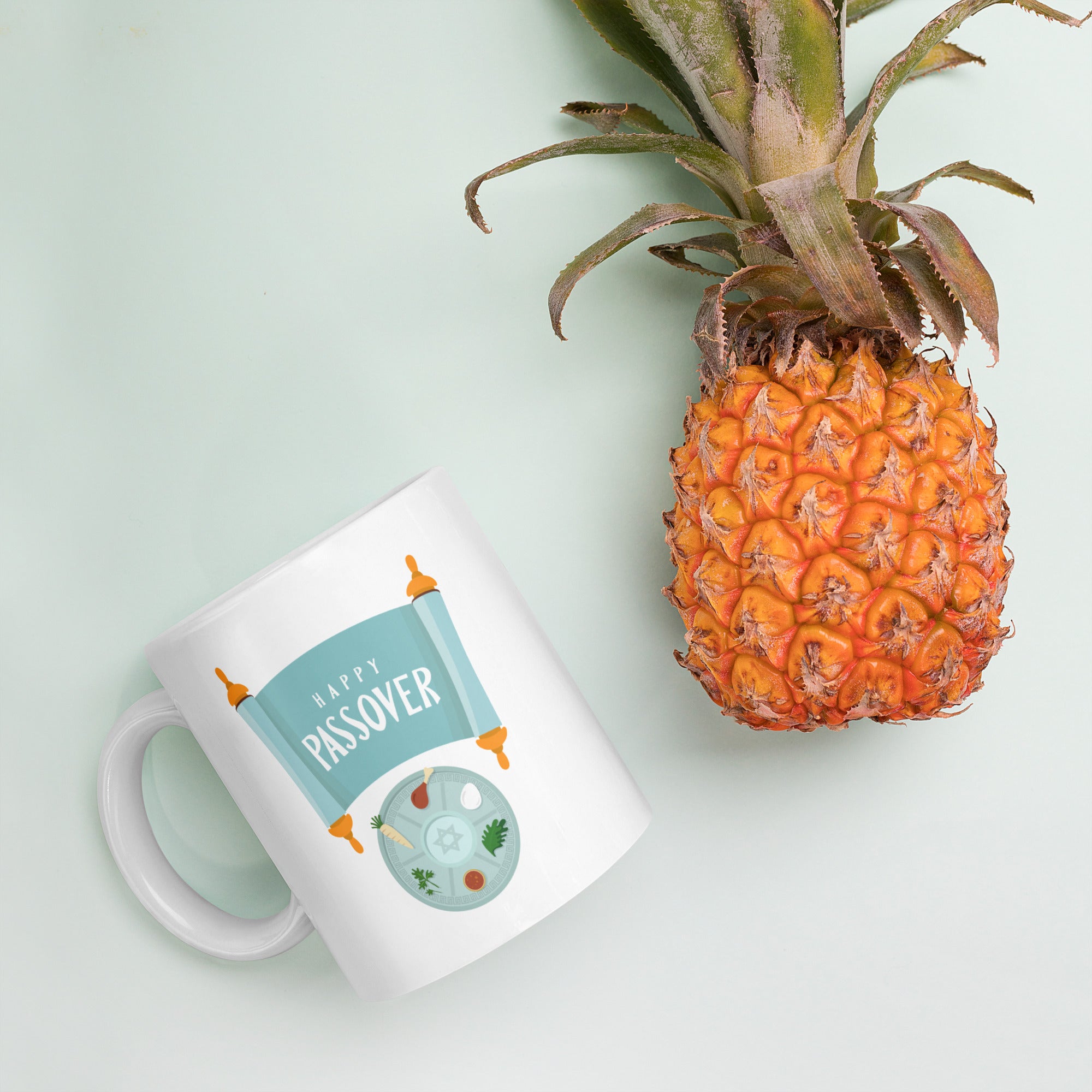 Happy Passover Seder Ceramic White glossy mug gift for Jewish Passover