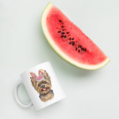 Yorkie Easter Bunny Ceramic White glossy mug gift for Yorkshire Terrier