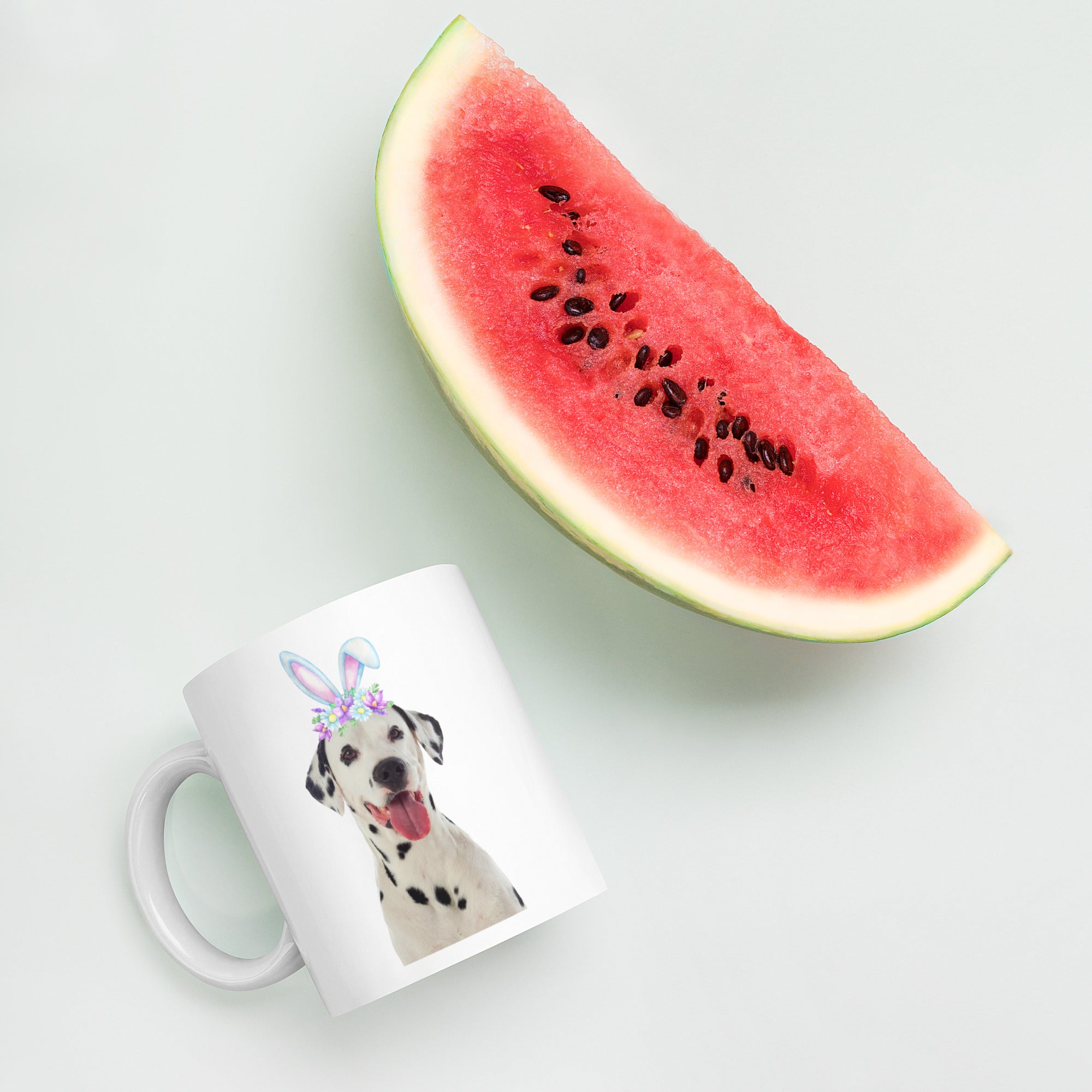 Dalmation Happy Easter Bunny White Ceramic glossy mug gift for Dalmation dog lover owner