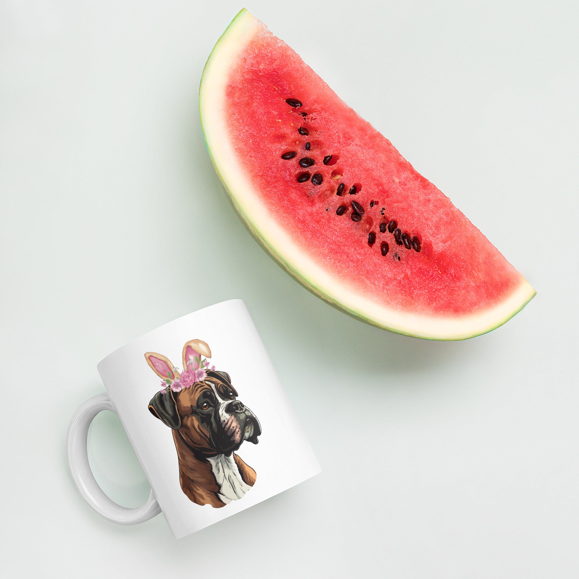 Boxer Happy Easter Bunny White Ceramic glossy muggift for Boxer Dog Owner Lover