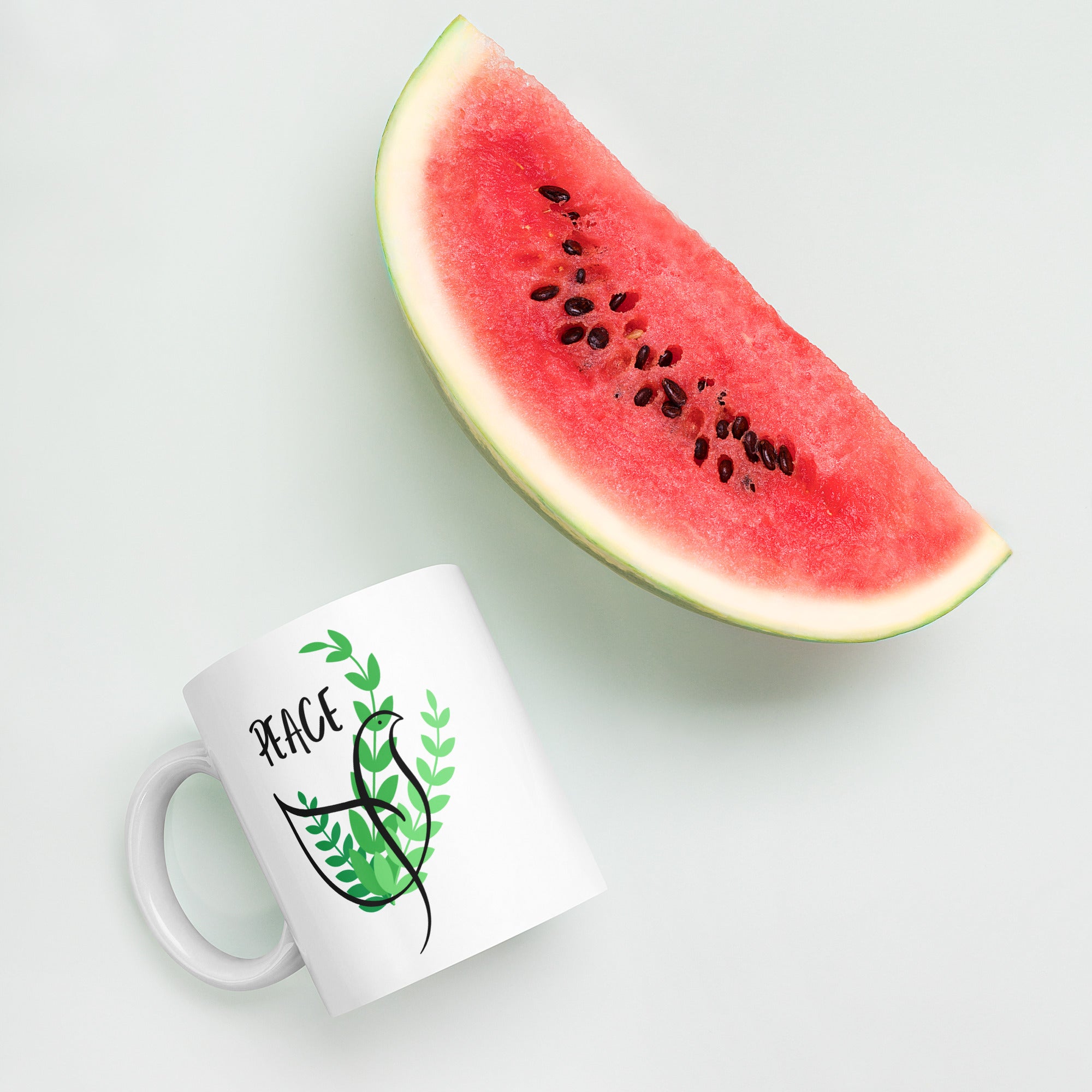 Peace Dove Olive Branch White ceramic glossy mug for Christian Noahs Ark Bible story