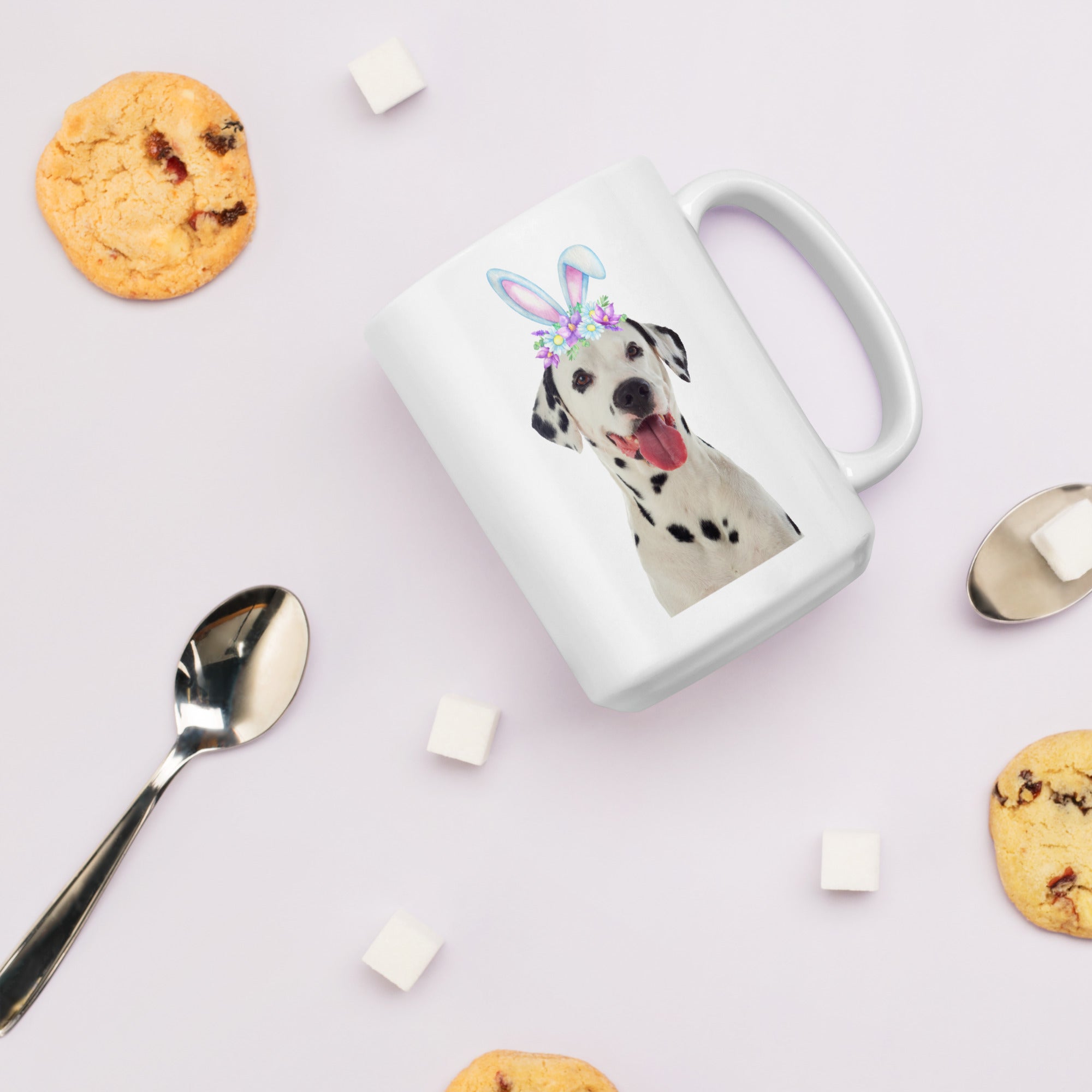 Dalmation Happy Easter Bunny White Ceramic glossy mug gift for Dalmation dog lover owner