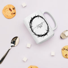 Crown of Thorns Jesus Loves You White ceramic glossy mug gift for Easter