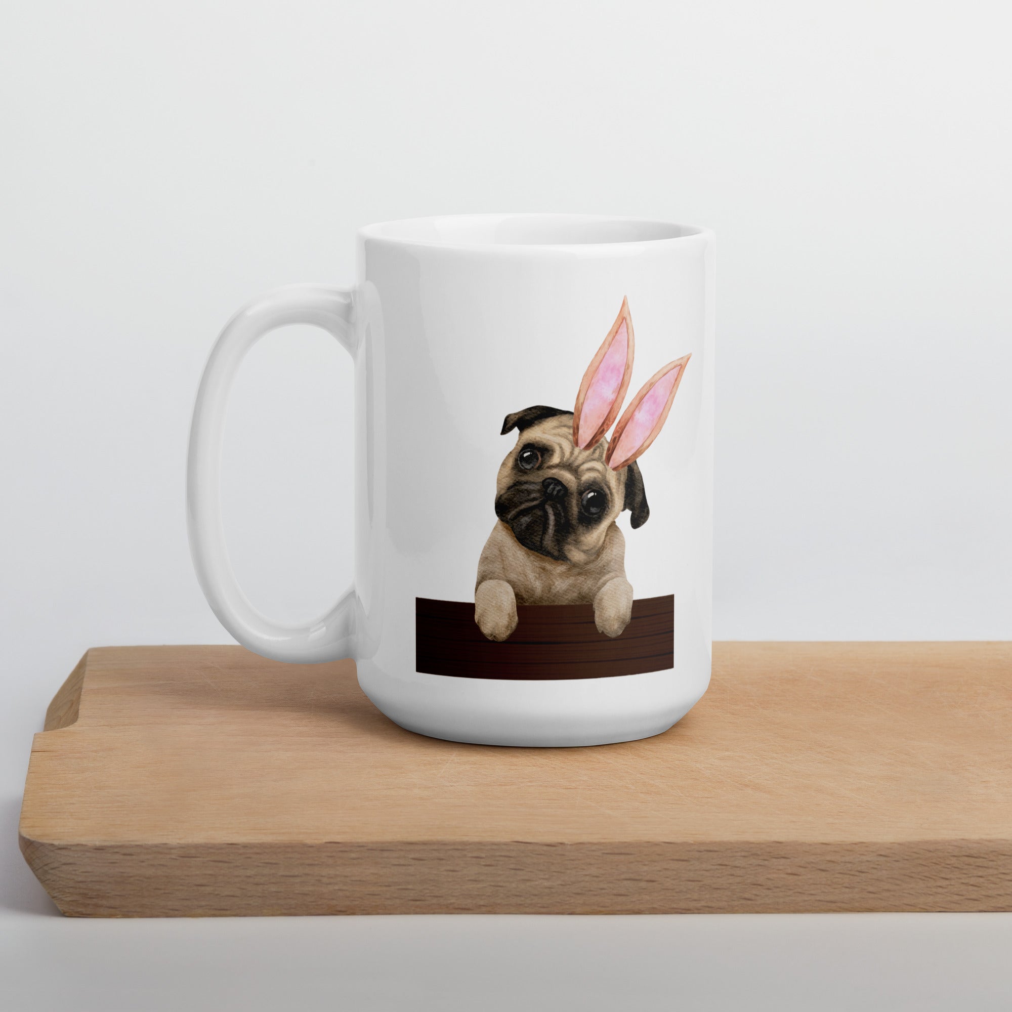 Pug Happy Easter Bunny White Ceramic glossy mug gift for Easter Pug Dog Lover