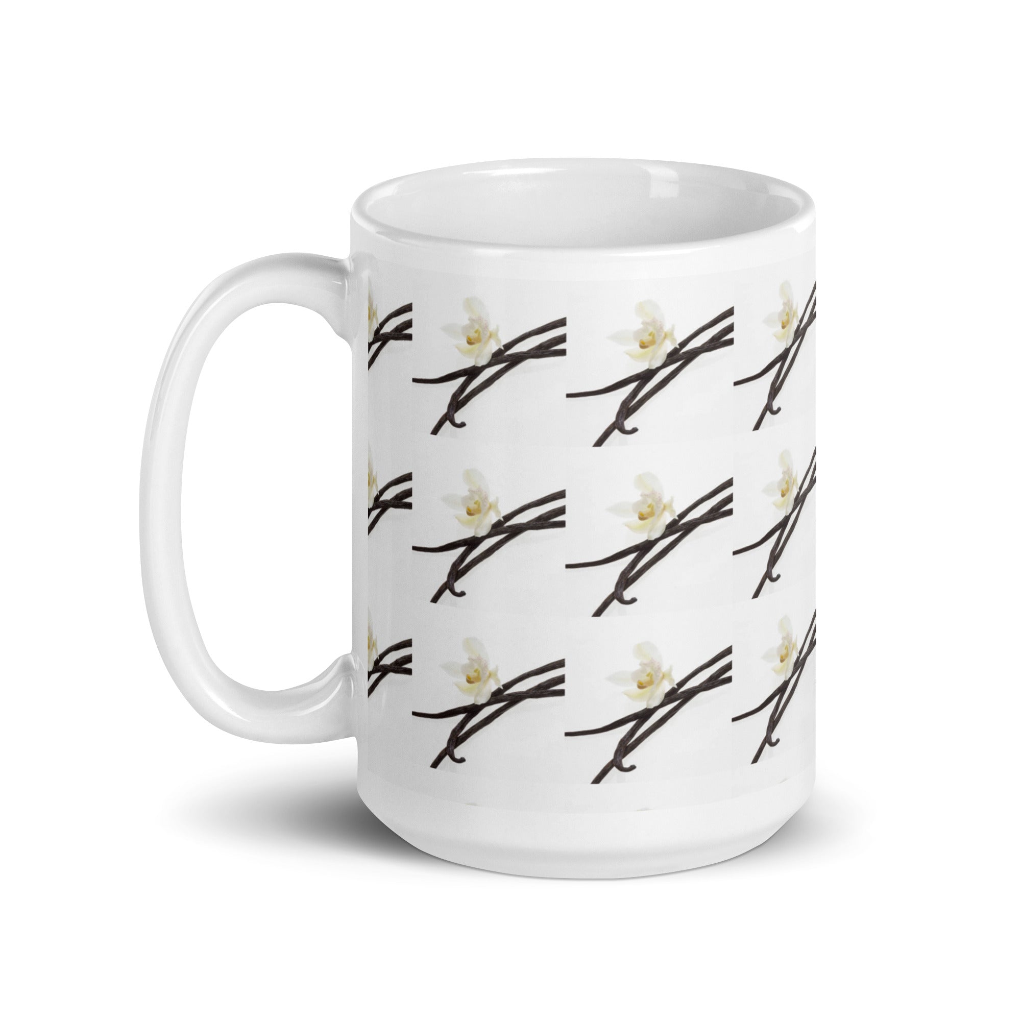 Vanilla Bean All over Print Ceramic 15oz White Mug with Color inside gift for someone who loves vanilla