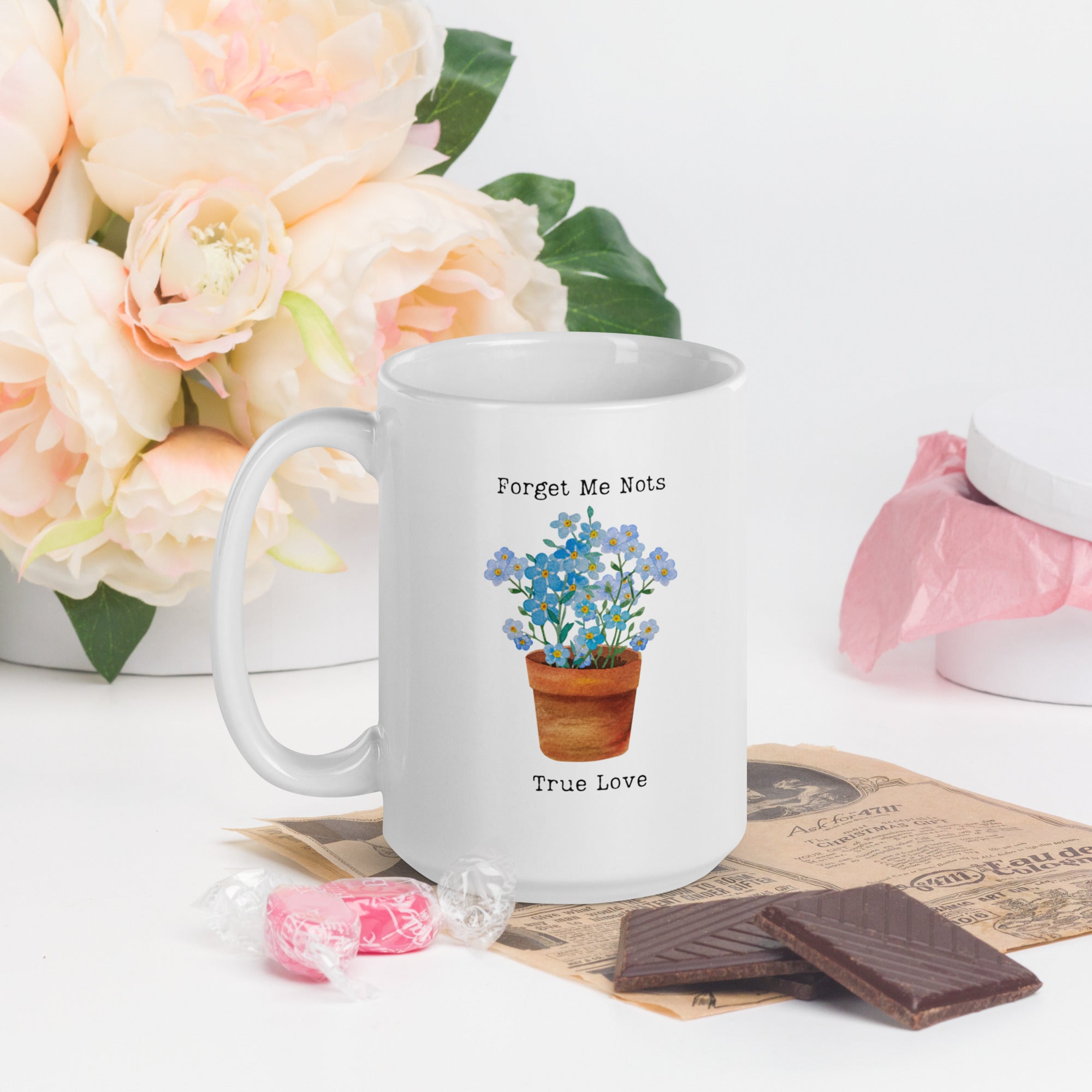 Victorian Flower Language Forget-Me-Not True Love Ceramic White glossy mug