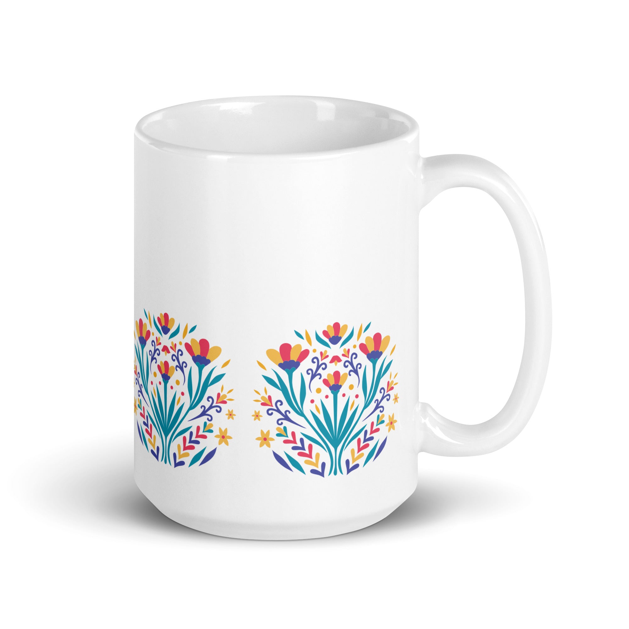 Pressed Flower Styled Ceramic 15oz White glossy mug gift for someone who loves flowers birthday Mother's Day