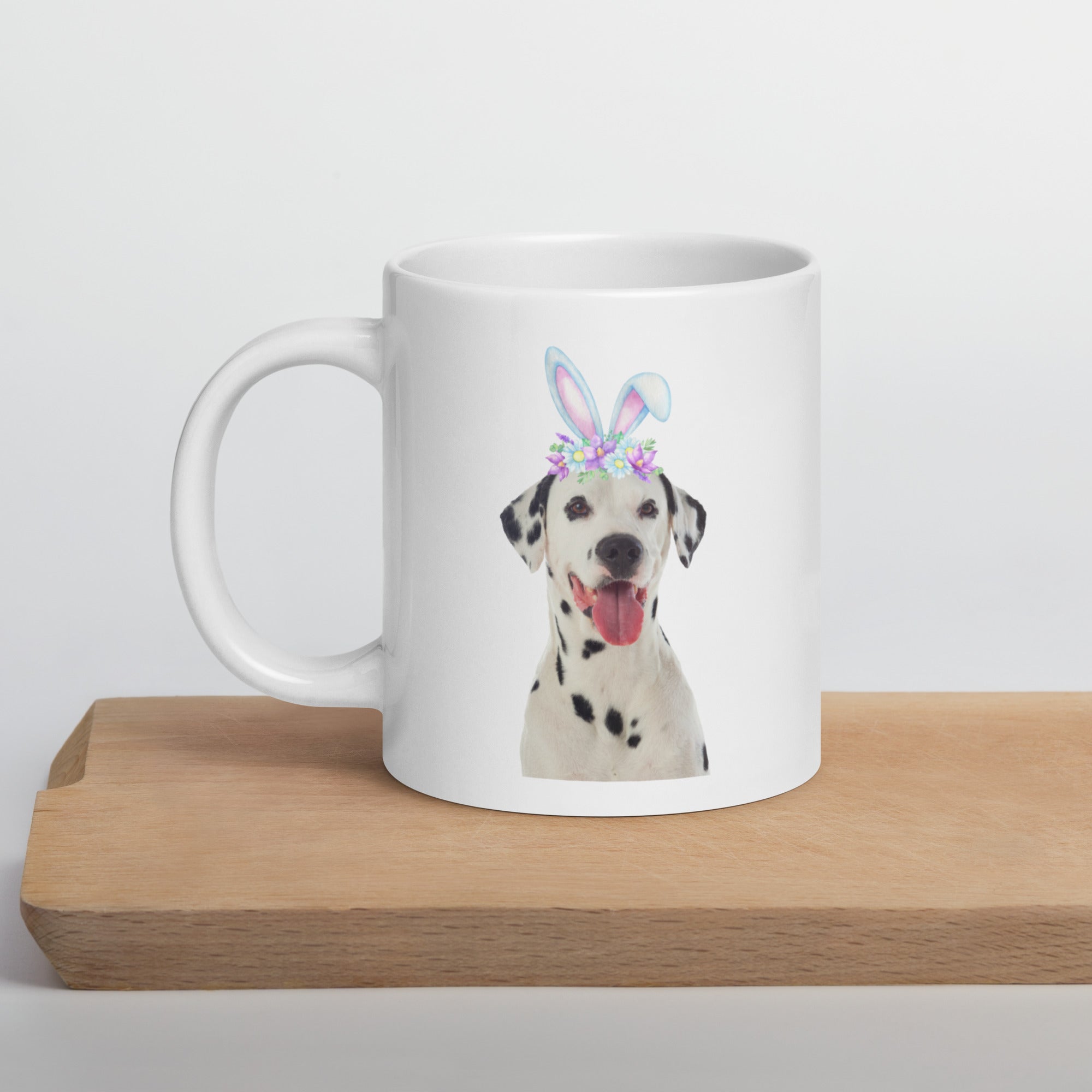 Dalmation Happy Easter Bunny White Ceramic glossy mug gift for Dalmation dog lover owner
