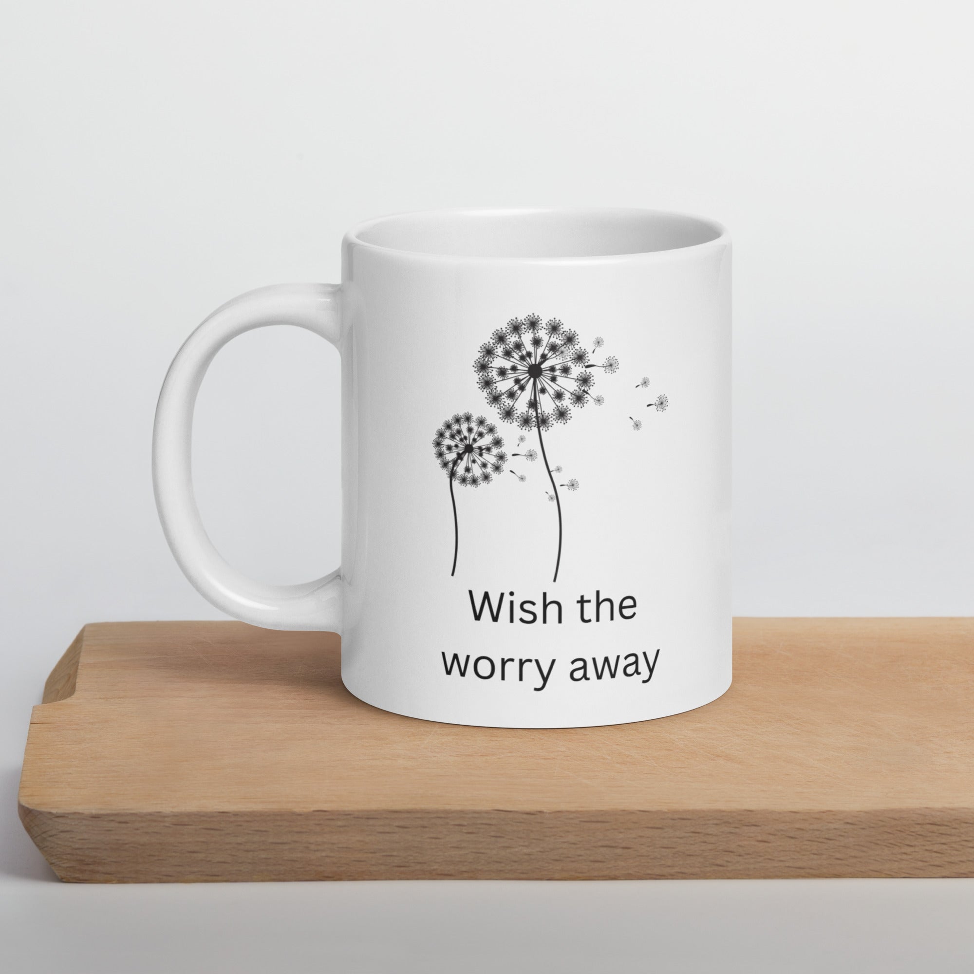 Dandelion Seeds Wishes Ceramic White glossy mug gift for someone who has worries