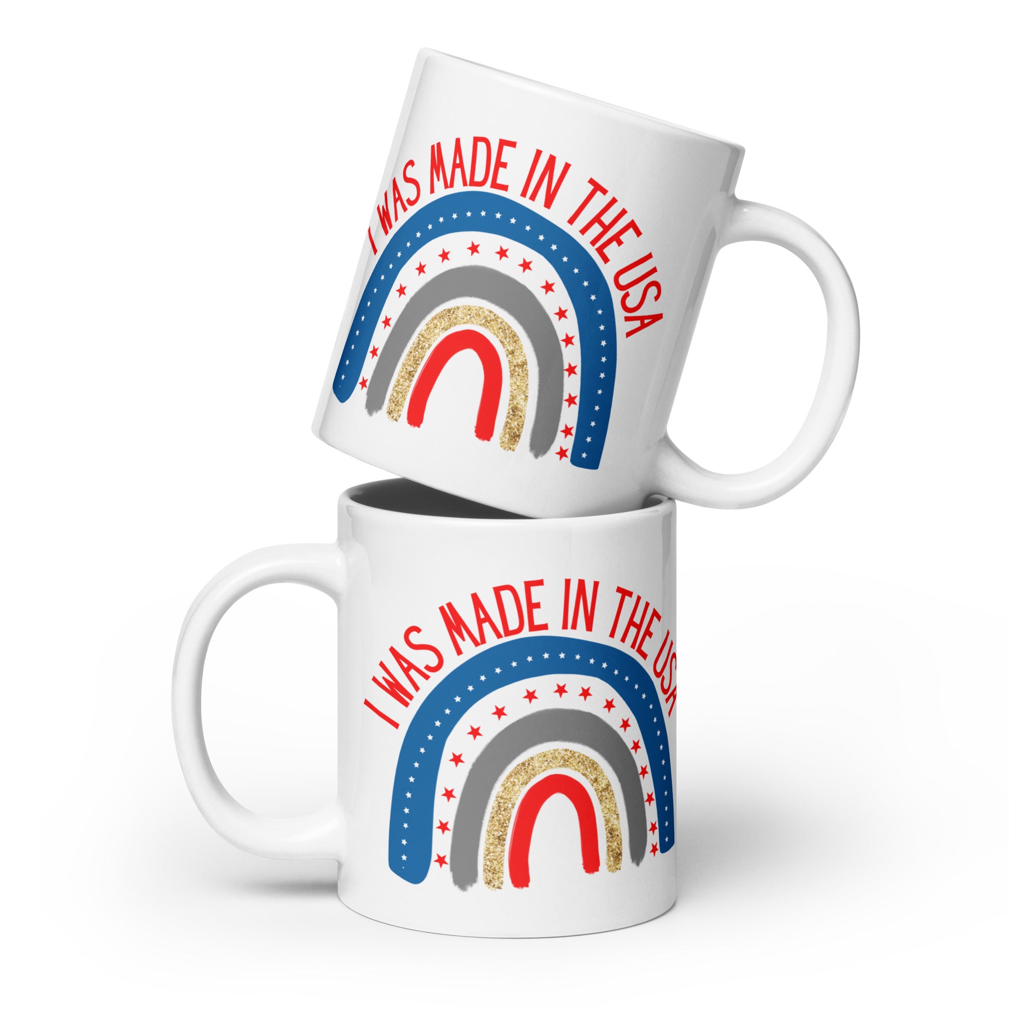 Patriotic Made in America Ceramic White glossy mug with handle