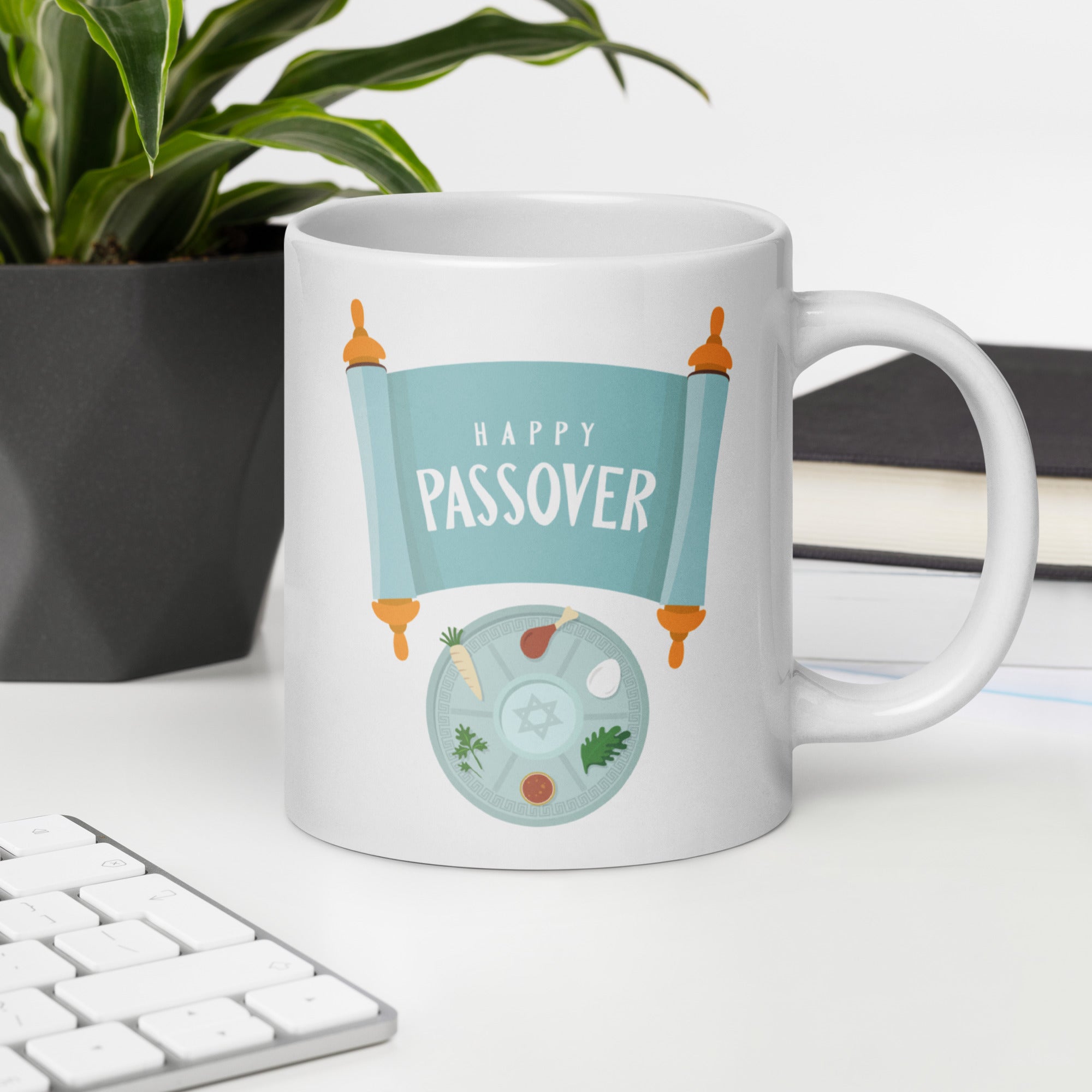 Happy Passover Seder Ceramic White glossy mug gift for Jewish Passover