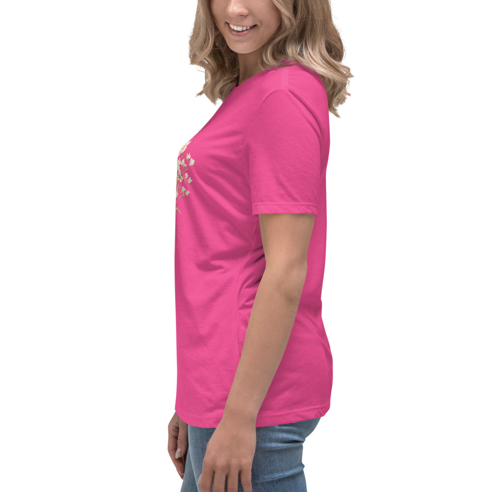 Pressed Pink Meadow Flowers Women's Relaxed T-Shirt gift for gardeners, florists or Mother's Day