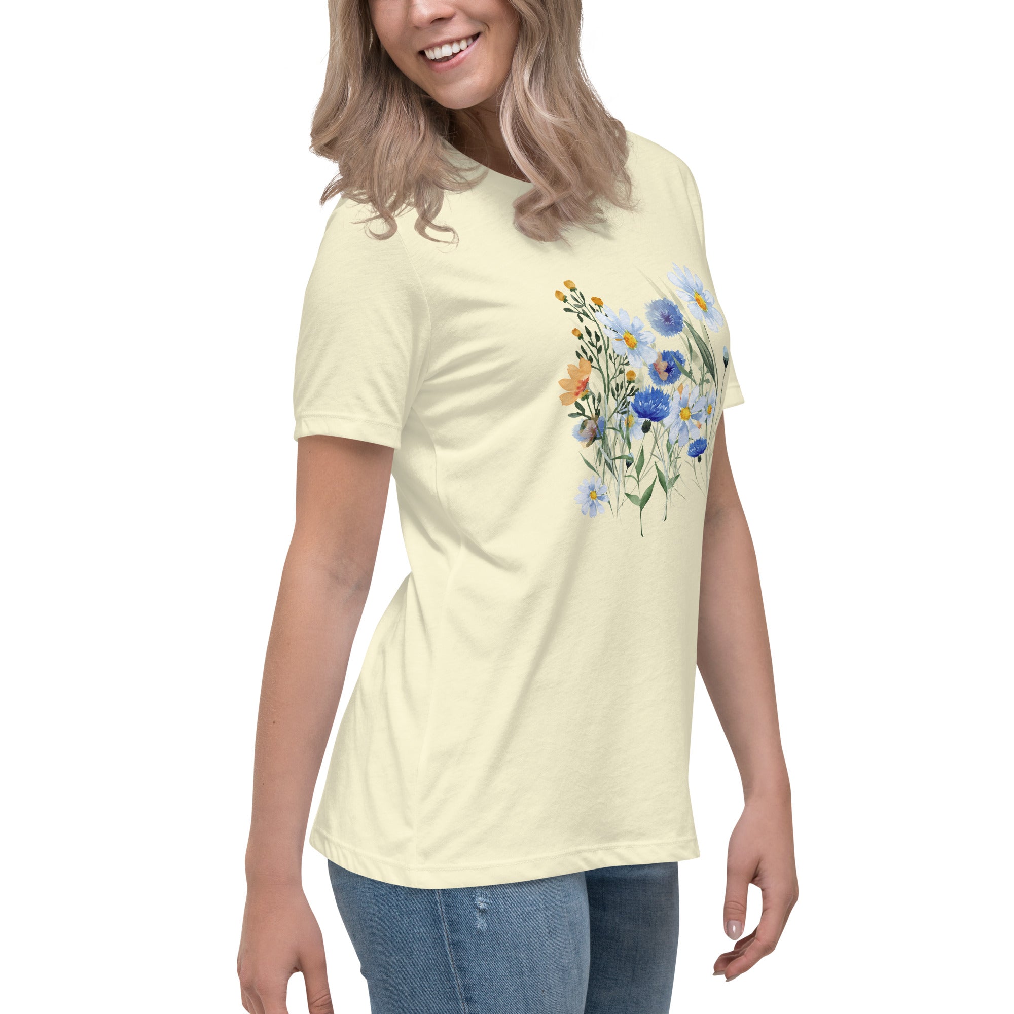 Pressed Blue Meadow Flowers Women's Relaxed T-Shirt gift for florists, gardeners or Mother's Day
