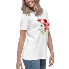 Pressed Red Poppies Flowers Women's Relaxed T-Shirt gift for Rememberance Day Veterans Day, gardener, florist Mother's Day