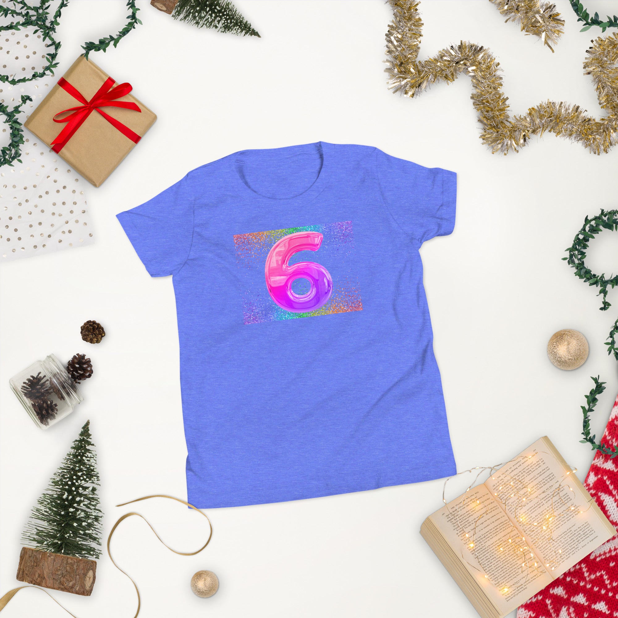 6 year old Rainbow Birthday Youth Short Sleeve T-Shirt 6th birthday gifts for girls boys 6 bday tshirt
