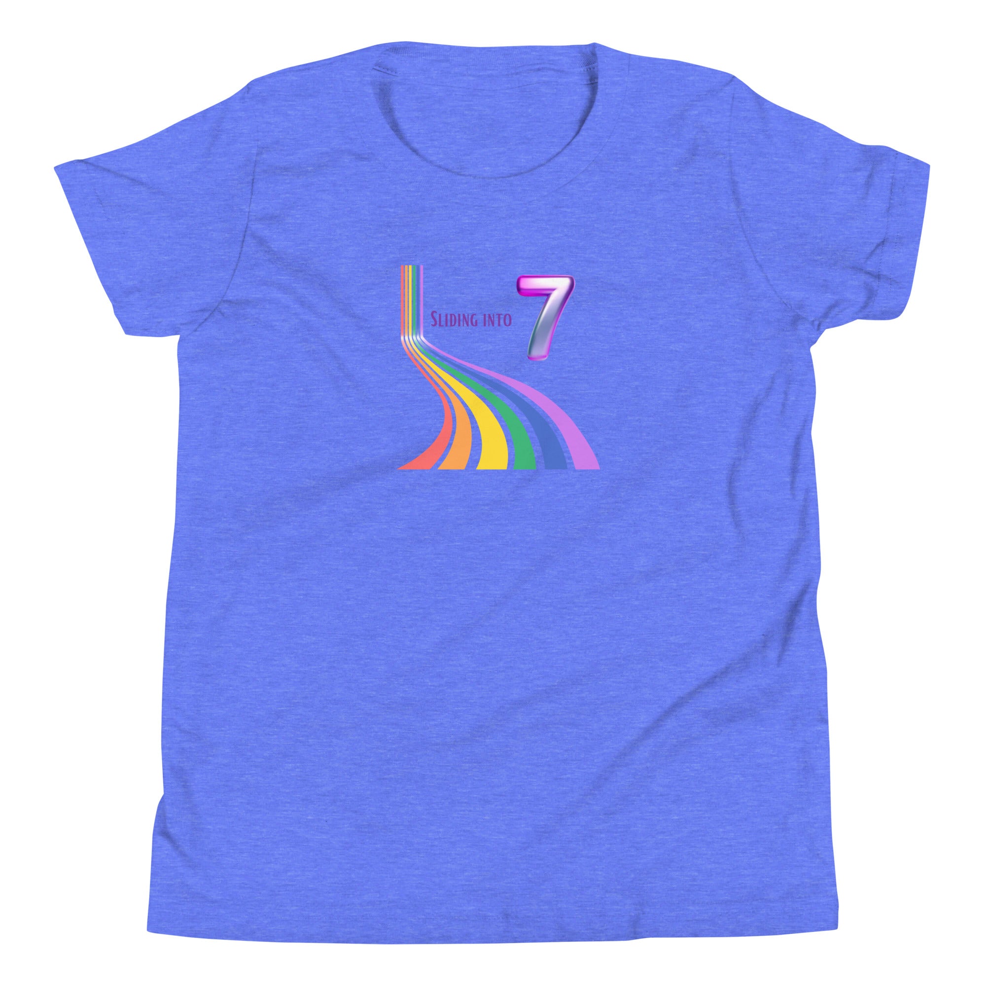 7 year old Rainbow Sliding into 7 Birthday Youth Short Sleeve T-Shirt 7th birthday gifts for girls boys 7 bday tshirt