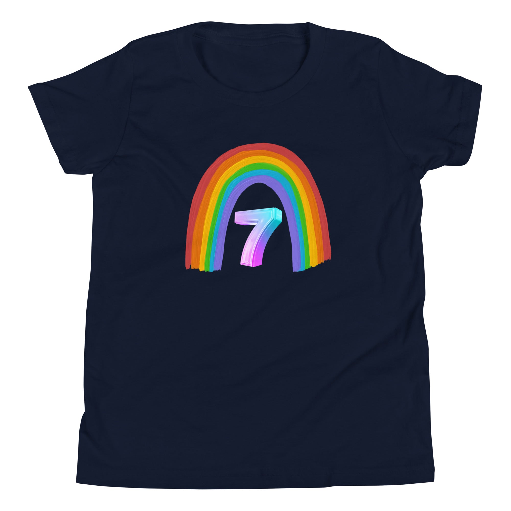 7 year old Rainbow Birthday Youth Short Sleeve T-Shirt 7th birthday gifts for girls boys 7 bday tshirt