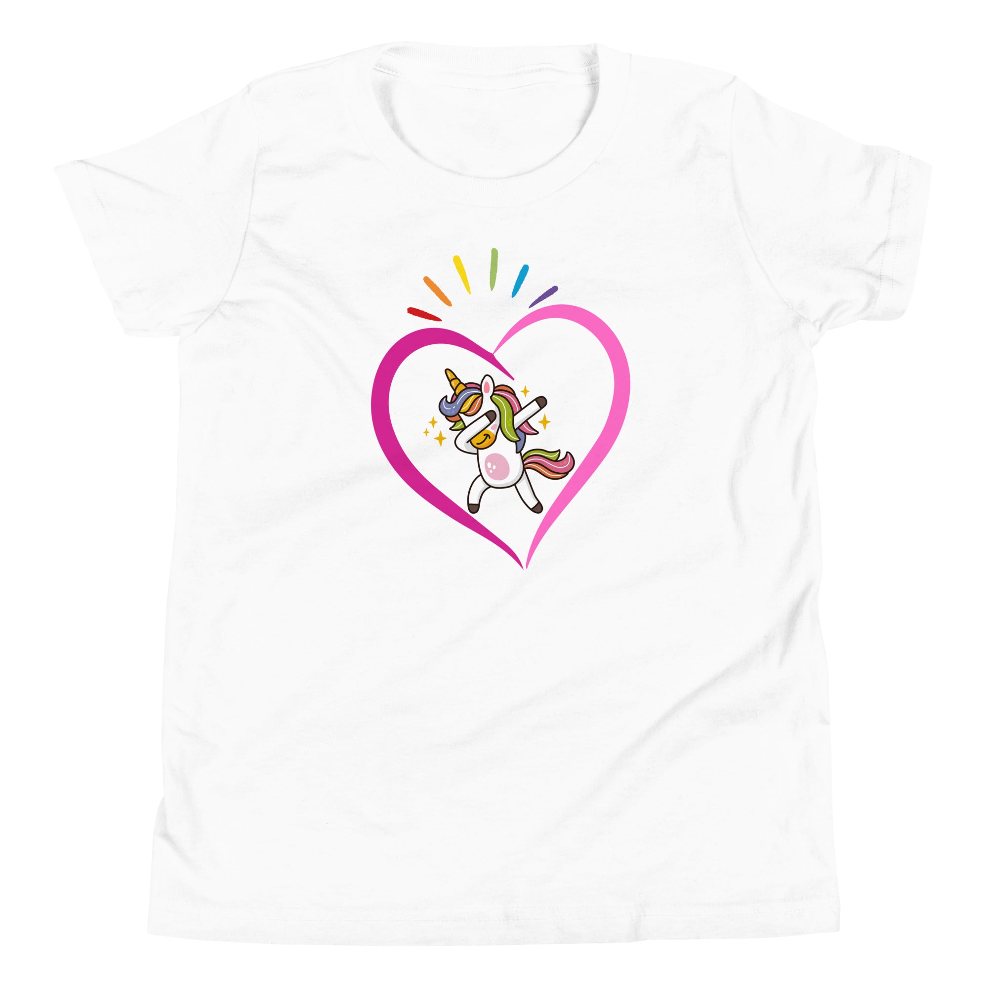 Dabbing Unicorn Heart Rainbow Valentine' Day Youth Short Sleeve T-Shirt