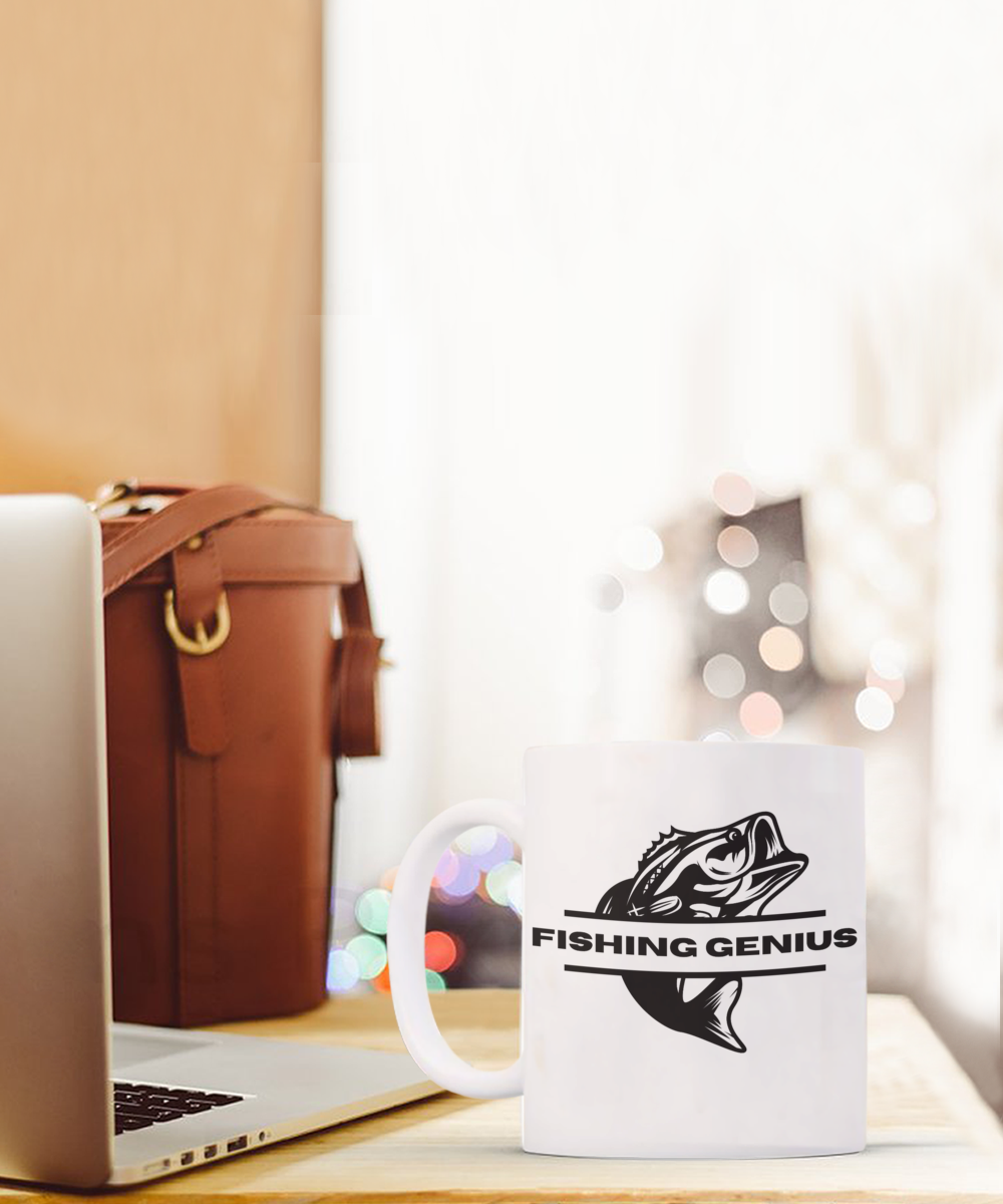 Fishing Genius Ceramic White Mug gift for fisherman fishermen