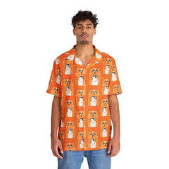 Orange Coffee Cat Men's Hawaiian Shirt gift for someone who loves cats and coffee