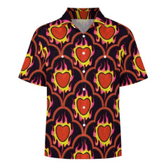 Burning Hearts Short Sleeve Shirt with 2 Pockets Valentines for Him in Reg and Plus Size