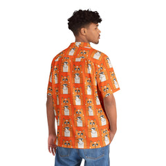 Orange Coffee Cat Men's Hawaiian Shirt gift for someone who loves cats and coffee