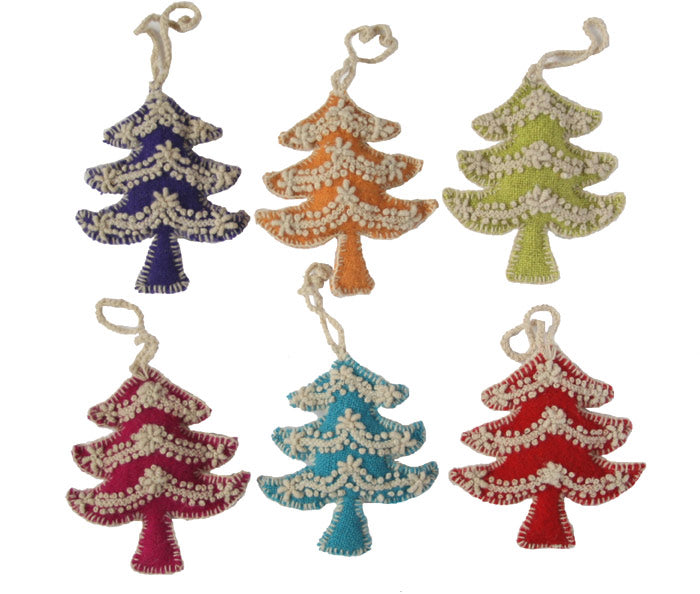 Handmade Embroidered Tree Ornaments - Set of 6 Bright and Whimsical Decorations | Fair Trade from Peru