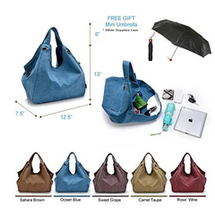 Discovery Journey Canvas Shoulder Bag with FREE Mini Umbrella - Explore in Style!