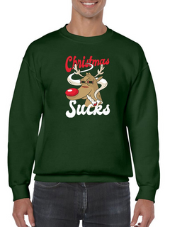 Christmas Sucks Men's Sweatshirt - Funny Holiday Reindeer Smoking Design | Cozy Cotton/Poly Blend