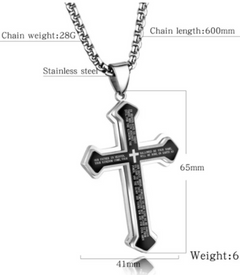 Mens Bible Verse Cross Necklace - Stainless Steel, Christian Jewelry, Multiple Colors